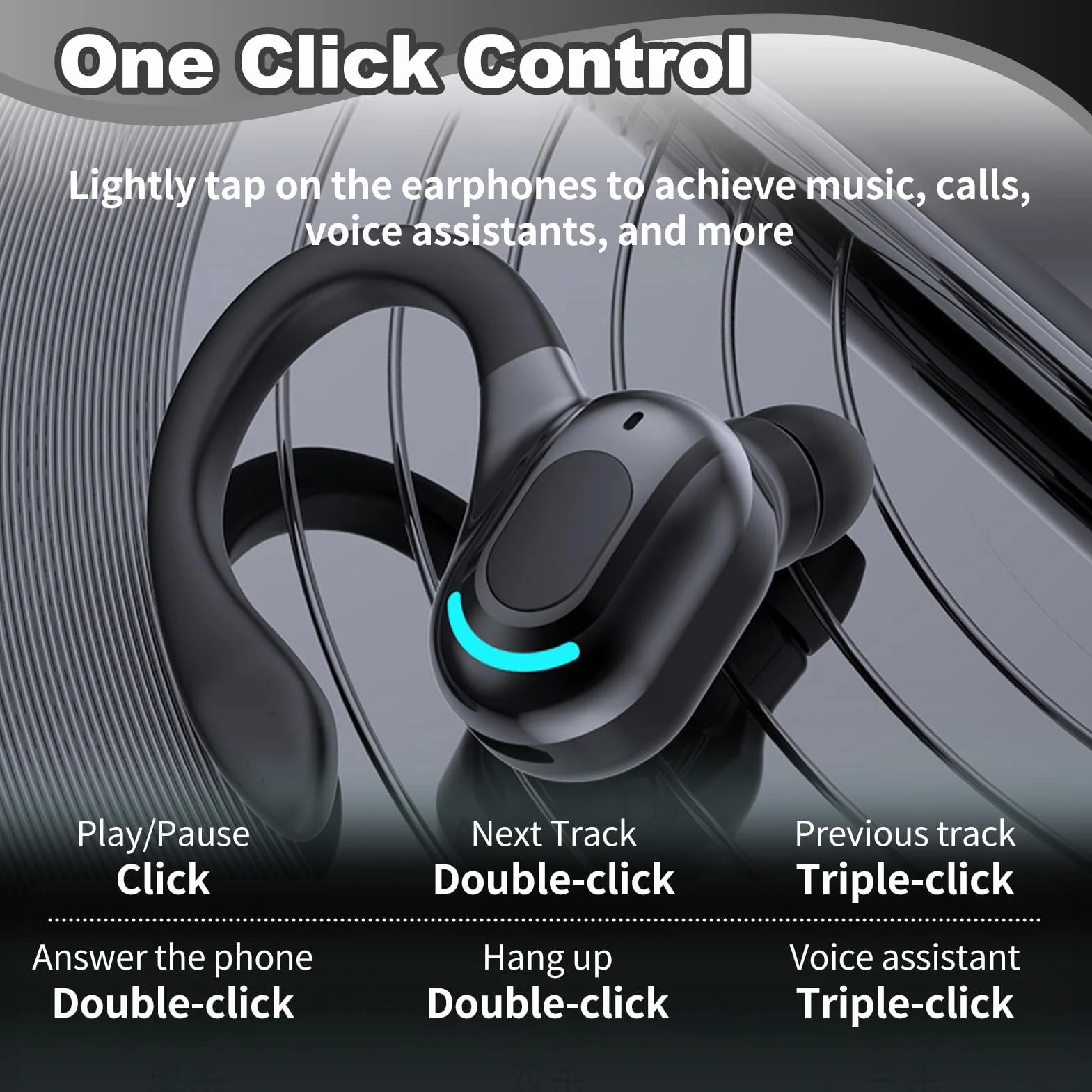 Oreillette Bluetooth sans Fil Mono, Écouteur Mono avec Micro Intégré, Kit Main Libre Professionnel avec Micro à ecouteurs de Bruit pour iPhone Android PC, Bureau, Conduite, Sport, oreillette Tour 360°