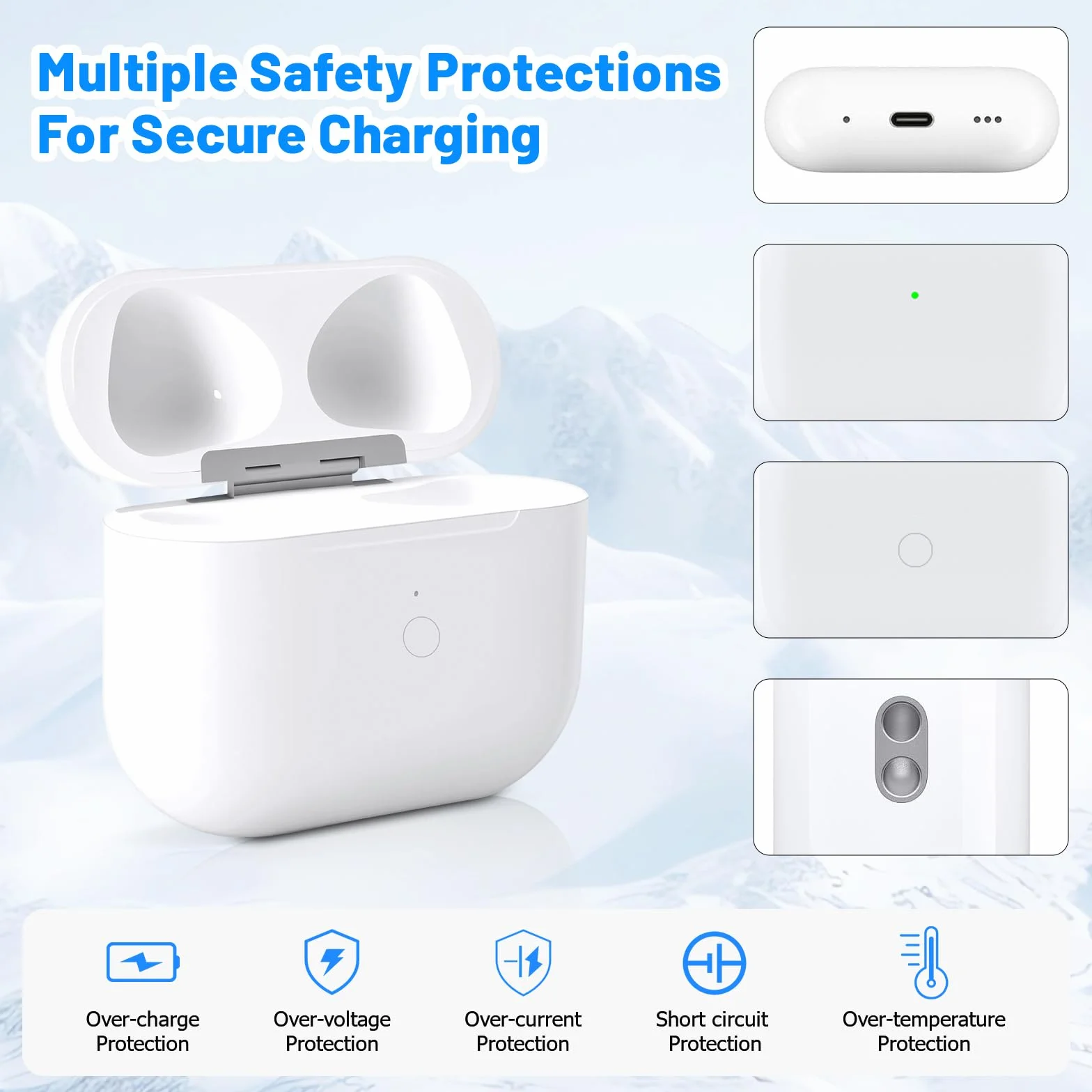 Boîtier de Recharge sans Fil AirPods 3, Remplacement avec Boutons d'appairage, Batterie 620 mAh, Port L
