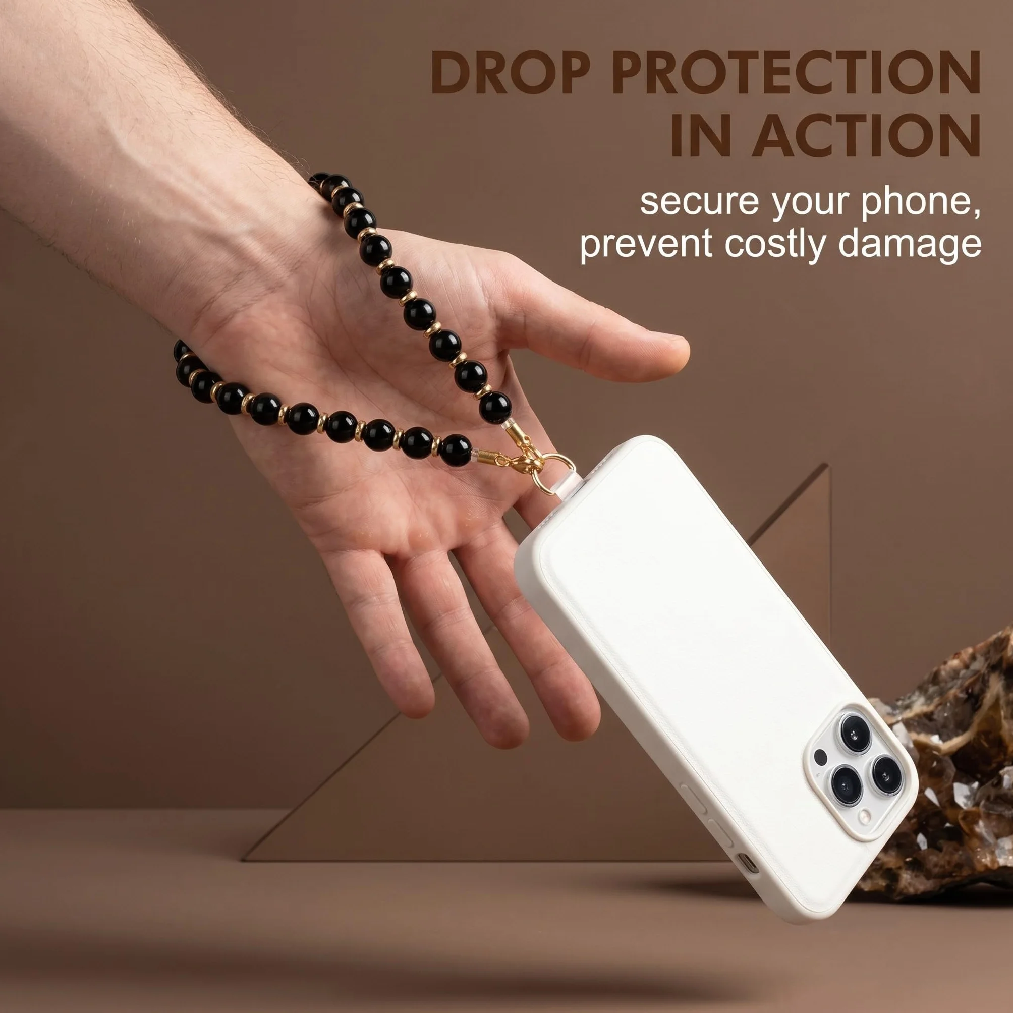 Bijoux de Téléphone en Obsidienne Noire, Dragonne Téléphone Portable Anti-Perte, Bracelet Téléphone de Perles Élégant, Charme de Téléphone Universel pour Smartphone et Accessoires