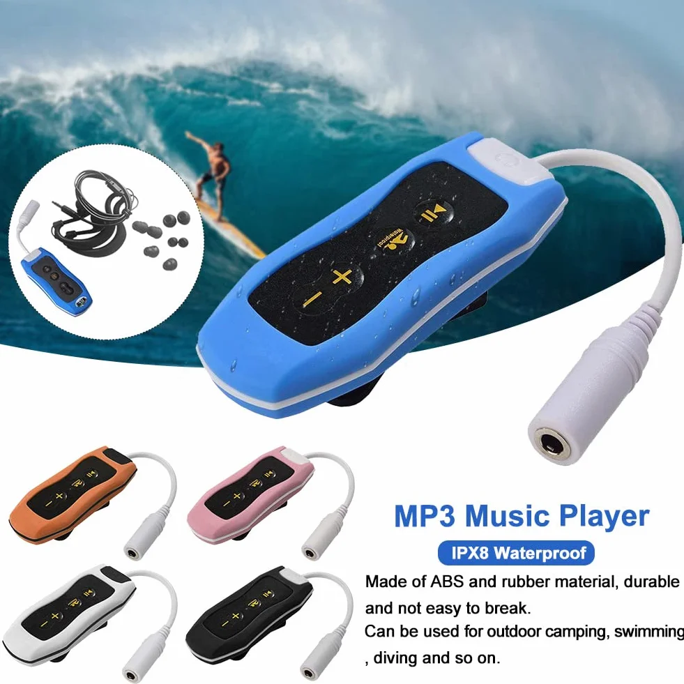 Lecteur MP3 portable étanche IPX8 radio FM rechargeable USB Orange