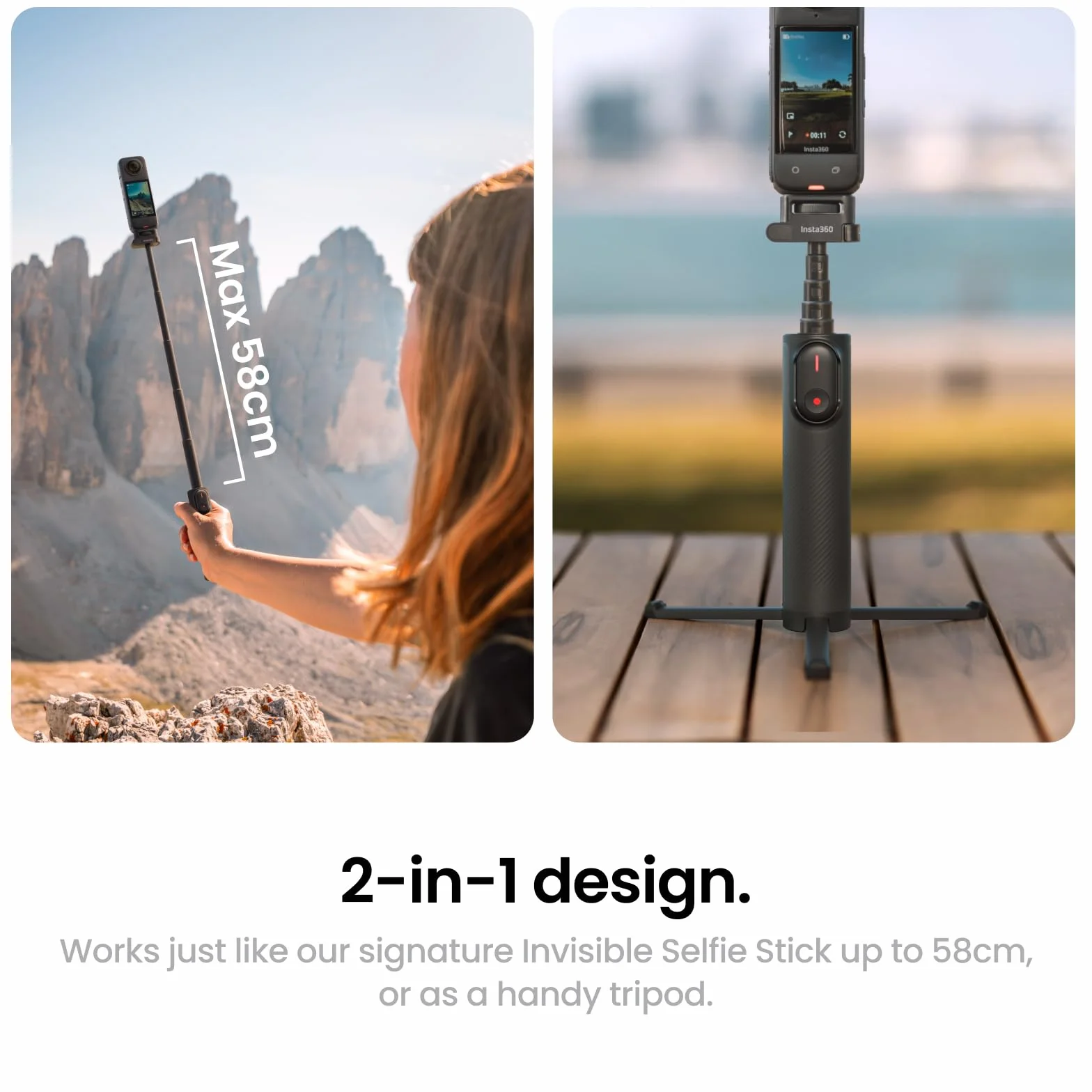 Insta360 Kit télécommande et Perche à Selfie Rabattable 2-en-1, Perche Invisible et Mini télécommande, Compatible camérasX5, X4, X3 (Fixation 1/4").