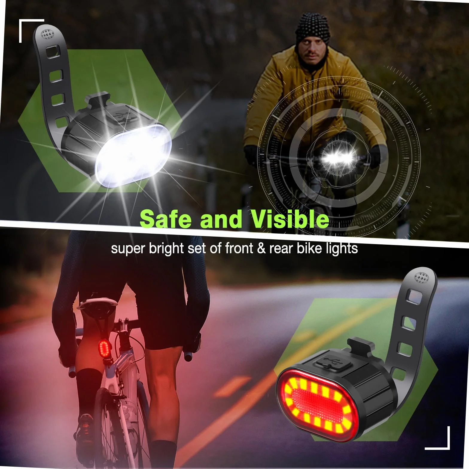 Oderra Lumiere Velo Avant et Arrière Lampe Velo LED Puissante Rechargeable USB 4/6Modes Étanche IPX4 Autonomie Prolongée pour VTT Vélo Skateboard