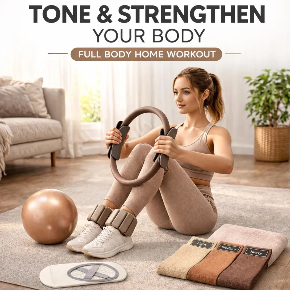 Kit Pilates Complet – Ballon, Anneau, Élastiques, Poids de Cheville, Ballerines Antidérapantes