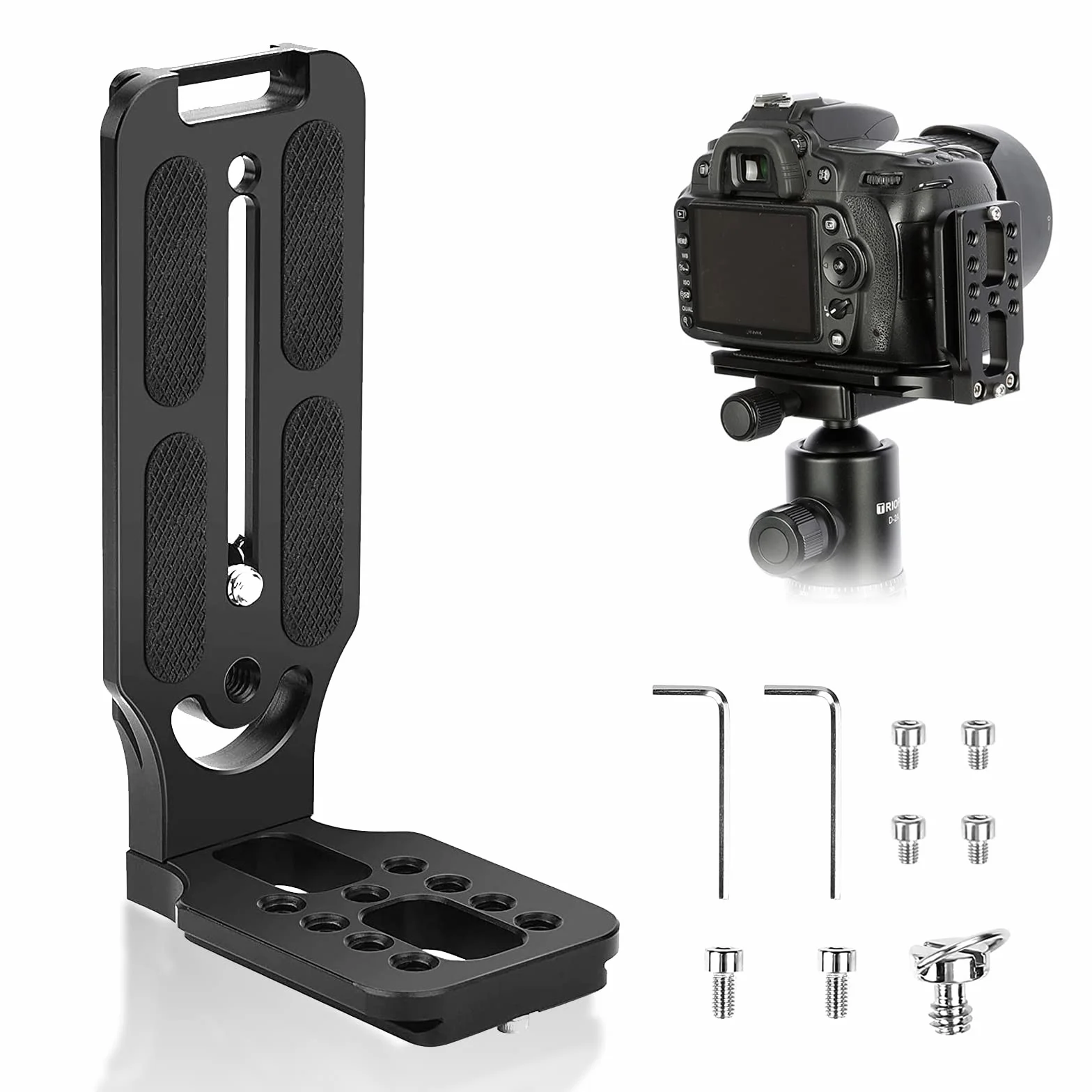 Support Universel Pour Appareil Photo DSLR Vertical L : Plaque de Libération Rapide en Aluminium, Construction Solide, Pour La Photographie Professionnelle (Noir)