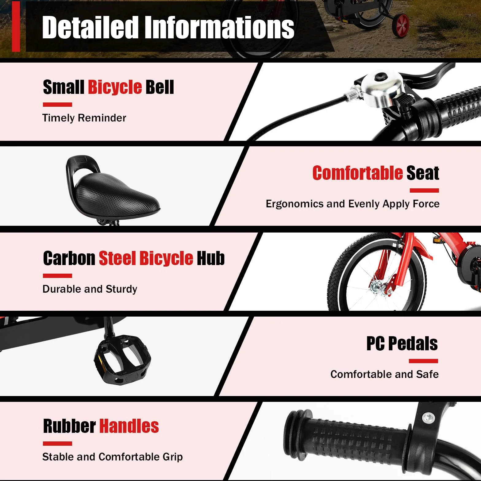 Vélo enfant 14 pouces roues stabilisatrices double freinage réglable hauteur 3 ans