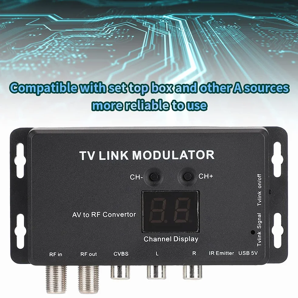 ASHATA Modulateur UHF, Modulateur TV Link UHF TM70 Convertisseur AV à RF Extender IR avec Affichage des canaux, prenant en PAL/NTSC avec câble de USB pour Ordinateur Portable