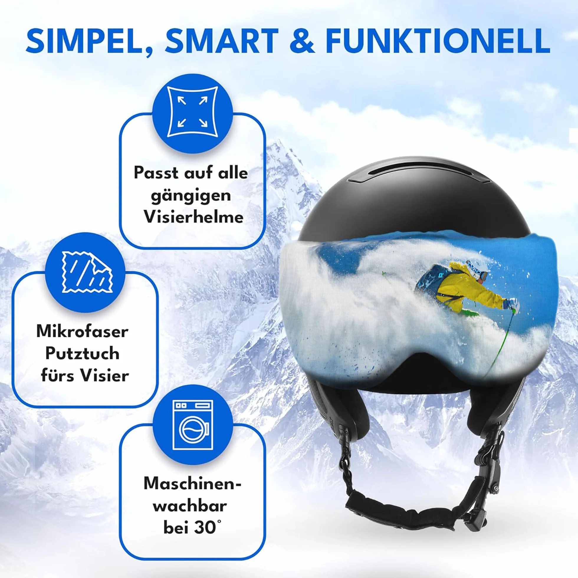 Protection de visière pour casque de ski Two Horizons avec chiffon microfibre - Style sourire