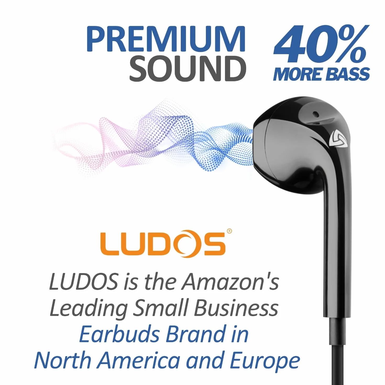LUDOS Zenith Écouteurs, Garantie 2 Ans, Écouteur Intra-Auriculaires Filaires, Casque avec Microphone, Compatible avec Tablettes et Ordinateurs Portables Samsung, Huawei, iPhone, MP3 Players - Noir