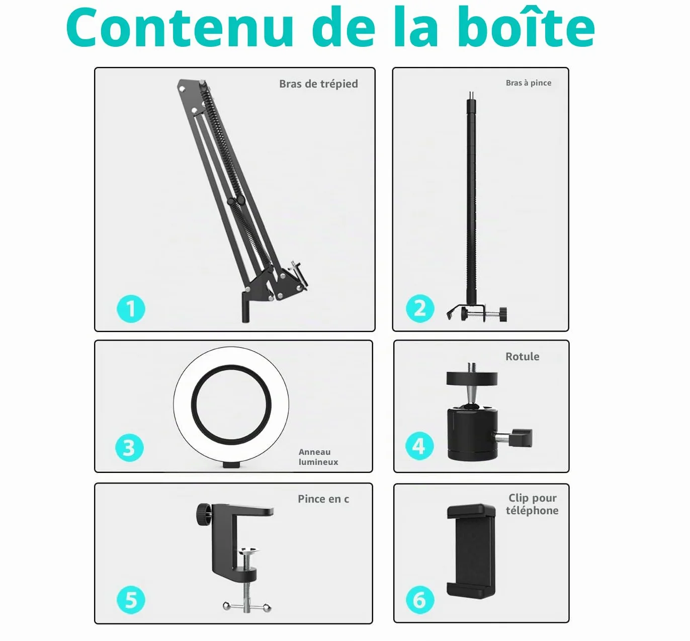 Support de caméra aérien avec Anneau Lumineux, Support de Bras de téléphone articulé Flexible Compatible avec iPhone, Webcam Logitech, trépied de Bureau pour Youtube Live Stream Video Recording