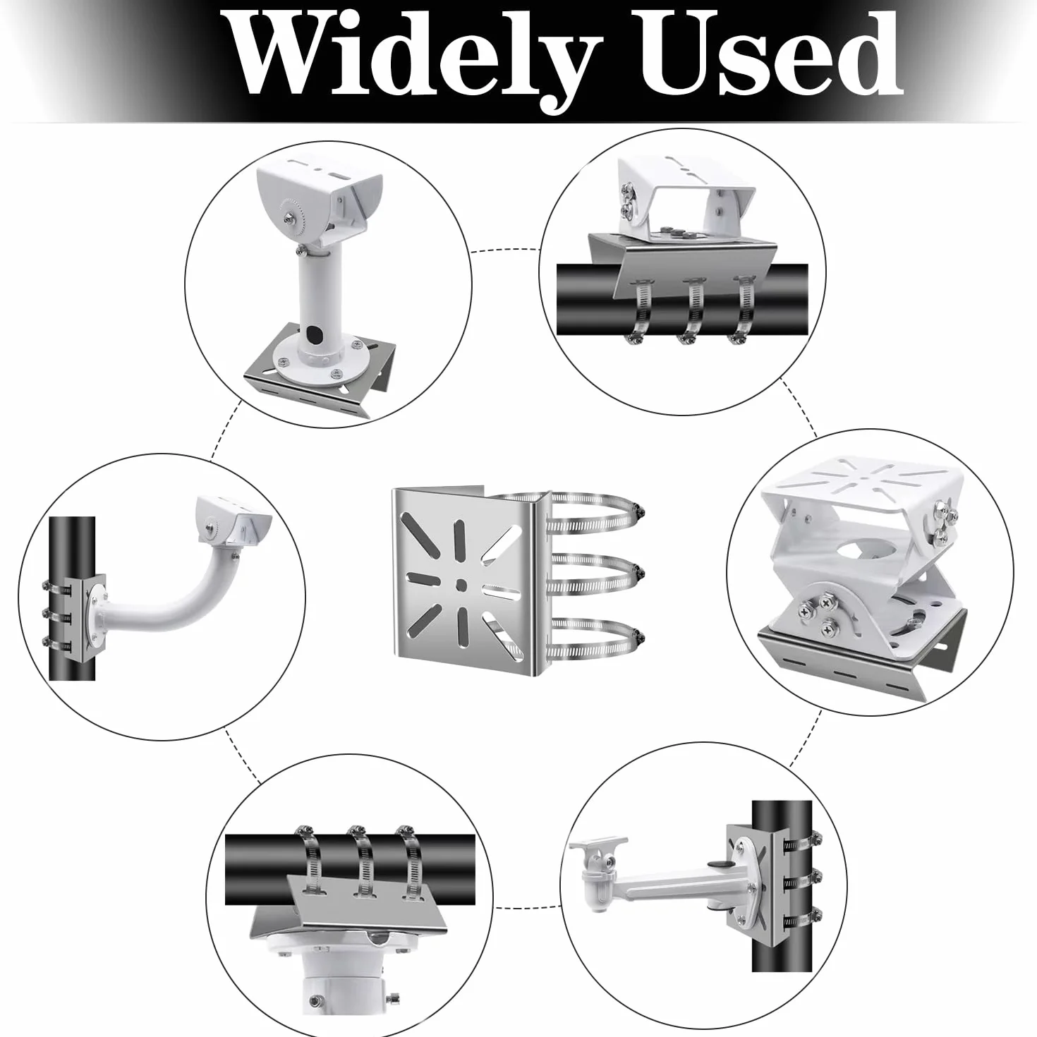 2 Set Support Universel pour Mât de Caméras de Surveillance, Montage Poteau Vertical en Acier Inoxydable avec Vis et 3 Brides Réglables, Support d’Angle pour Caméras CCTV, Panneaux Solaires
