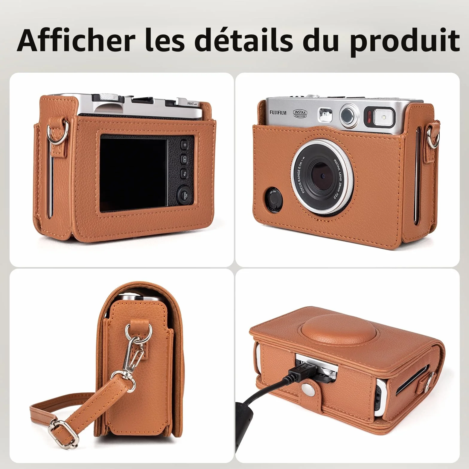 MUZIRI KINOKOO Housse pour instax Mini Evo caméra, Étui de Protection en Cuir PU Compatible avec pour Fuji instax Mini Evo instantané - Mini Evo Case avec Bandoulière