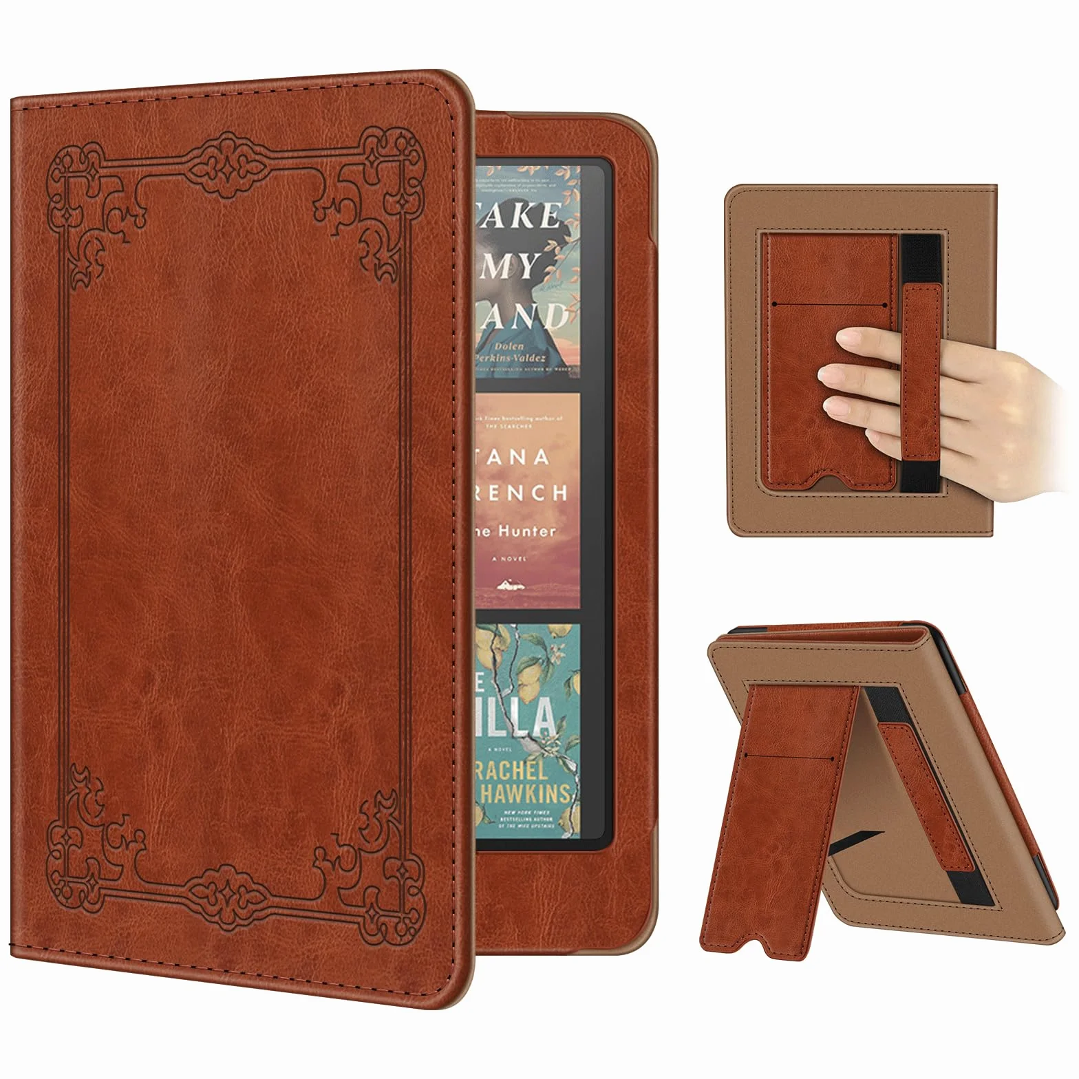 FINTIE Étui pour 7" Kindle Paperwhite (12e Génération, 2024) et Kindle Colorsoft (1re Génération, 2025/2024), Coque avec Béquille, Compartiment pour Cartes et Dragonne, Marron Vintage