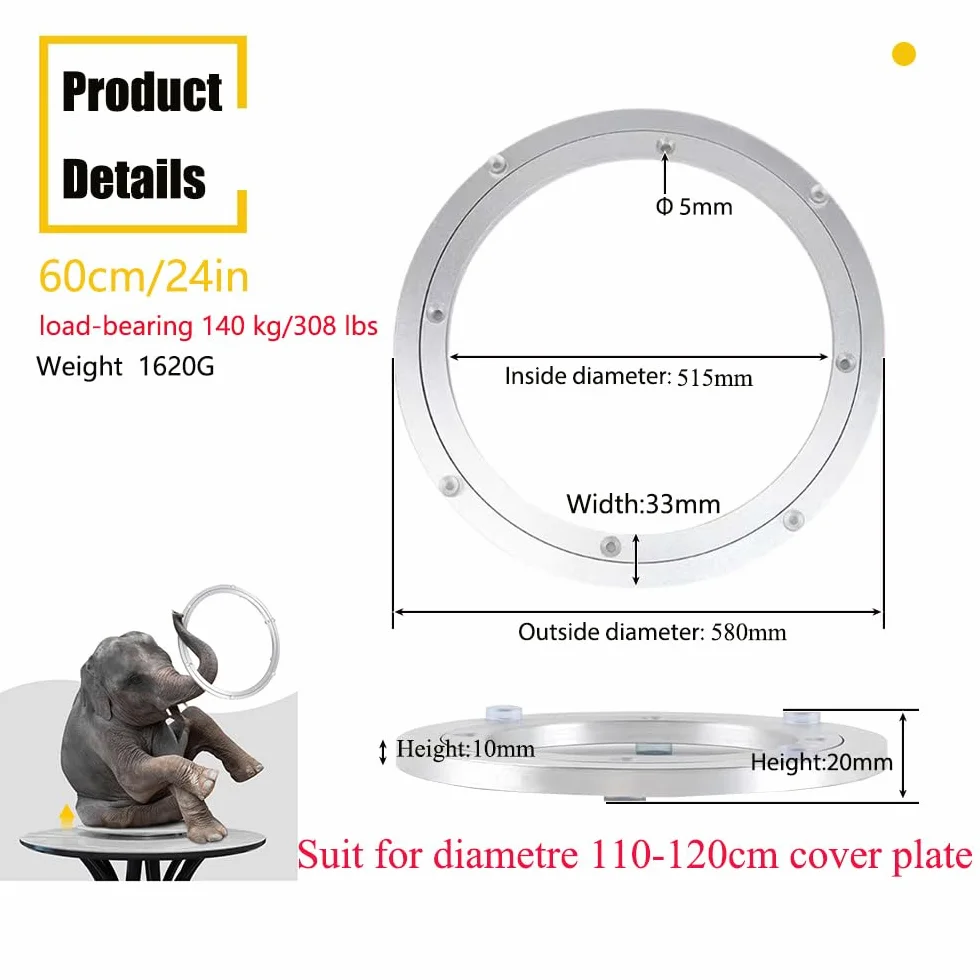 Plateau Tournant TV,Plaque Rotative Grand 60cm,Heavy Duty Mecanisme Plateau Tournant Table Lisse en Alliage D'aluminium pour D'affichages Meubles Service Show