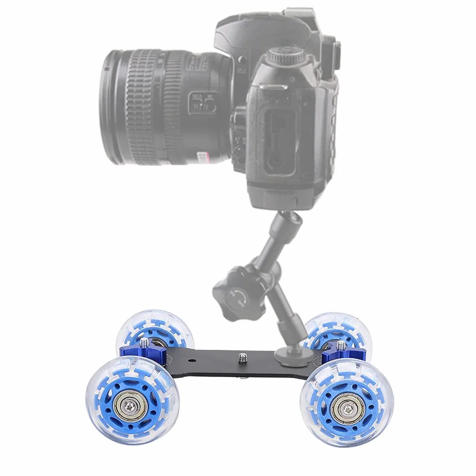 Luqeeg Caméra Dolly Skater, Mini Rouleau de Chariot de Caméra, 10 Kg de Charge Caméra Dolly Wheel Support de Caméra de Mouvement pour Reflex Numérique, Caméra, Caméscope, Vis 1/4 et Faible Bruit