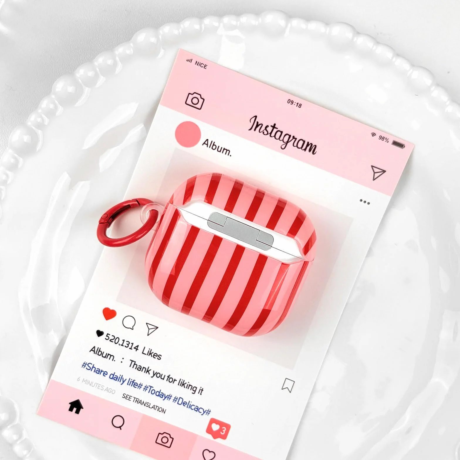 Compatible avec Coque AirPods 4 Génération avec Kit Nettoyage, Étui Housse Mignon Fashion Rayures Motif Esthétique Stripes Design, Antichoc Porte - Clés Couvercle Soft Etui - Rouge