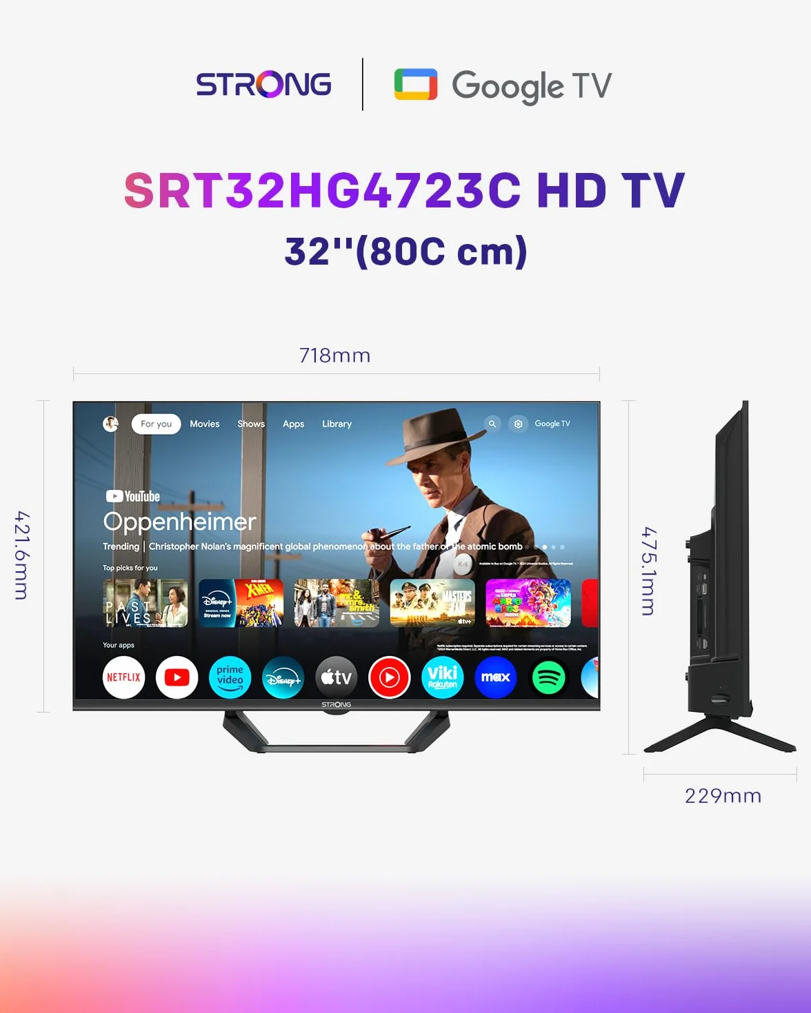STRONG SRT32HG4723C 32" TV HD DVB-S2/C/T2 12V Camping-Car Cuisine Chambre Bateau 2 HDMI 1 USB Noir