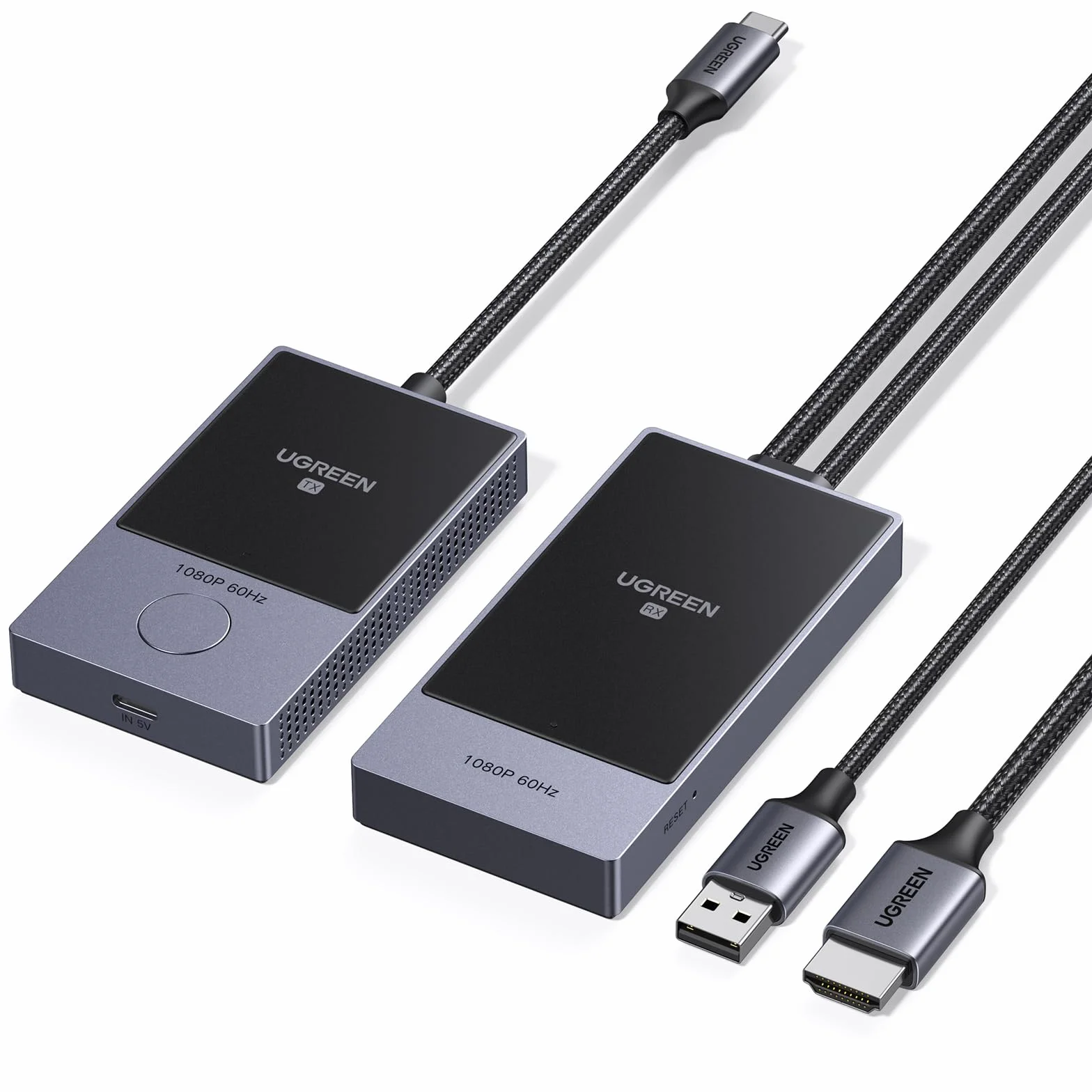 UGREEN Émetteur et Récepteur HDMI sans Fil USB C TX HDMI RX 1080P 60Hz 50M Plug Play 5G WiFi Transmission Transmetteur PD 60W Compatible avec iPhone 17 Pro Max Air 16 Macbook Air Pro iPad Moniteur