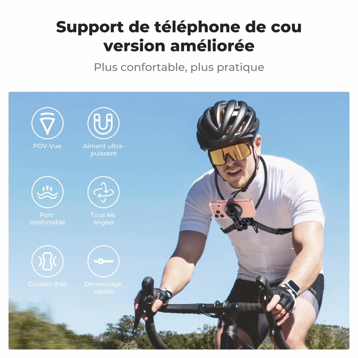 K&F CONCEPT 2 en 1 Support pour Cou Téléphone Portable Magnétique+Clip, POV/Vlog Porte Telephone Cou Compatible avec Les Téléphones Portables Magnétique iPhone 17 16 15 14 13 12 Series Android