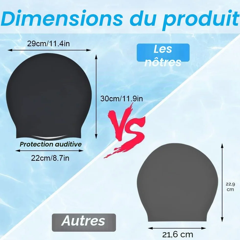 Bonnet de Bain Grand Silicone Imperméable Extra-Large pour Cheveux Longs Homme Femme
