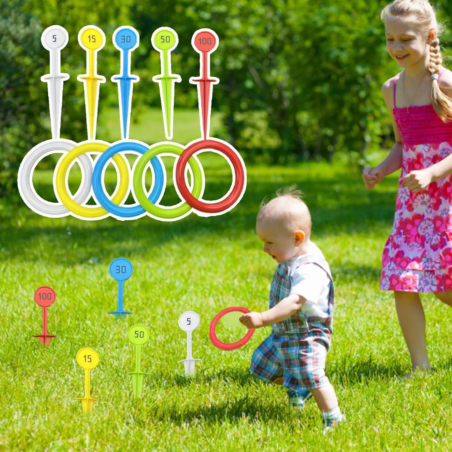 Jeu De Lancer D'anneaux pour Adultes - Jeux Extérieurs Colorés pour Jardin, Accessoire Sportif De Cour