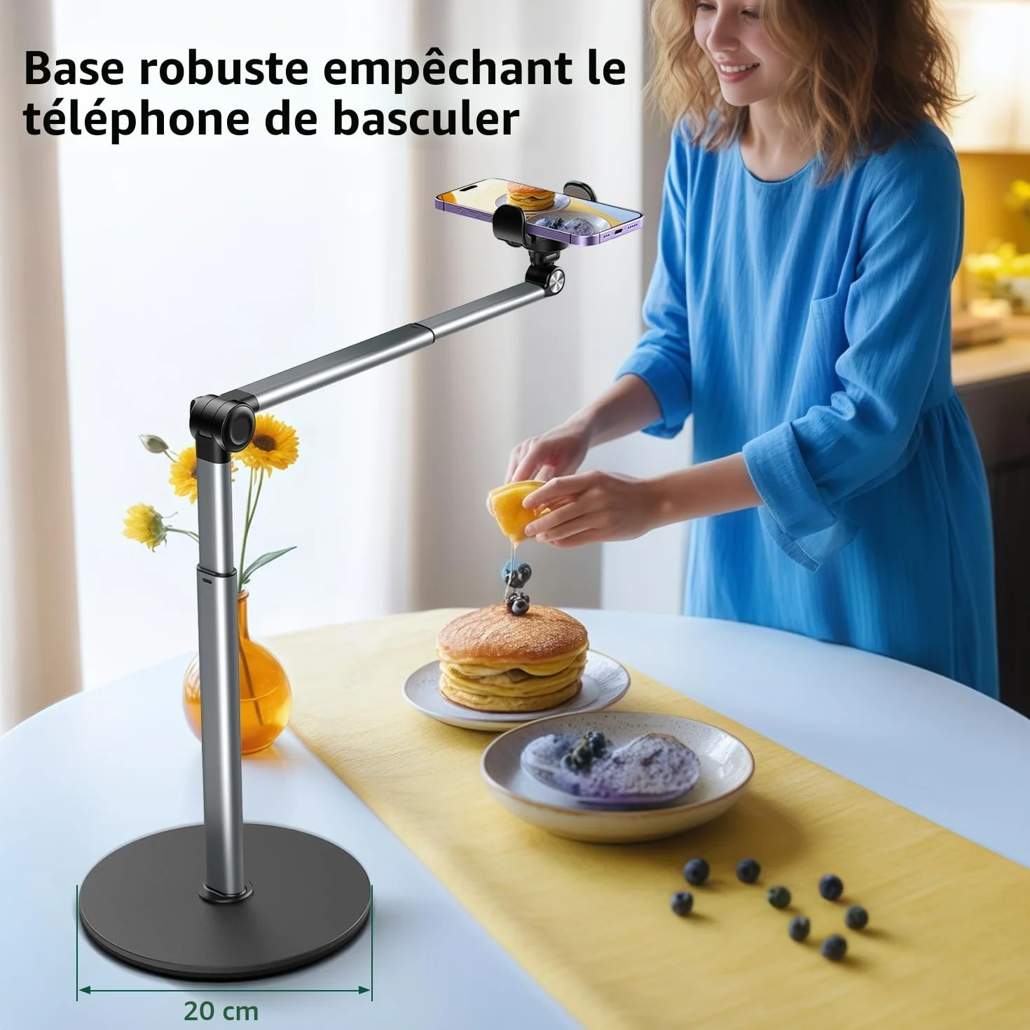Support Téléphone Bras Articulé 30 CM Réglable Pliable pour iPhone, Diffusion en Direct, Enregistrement Vidéo