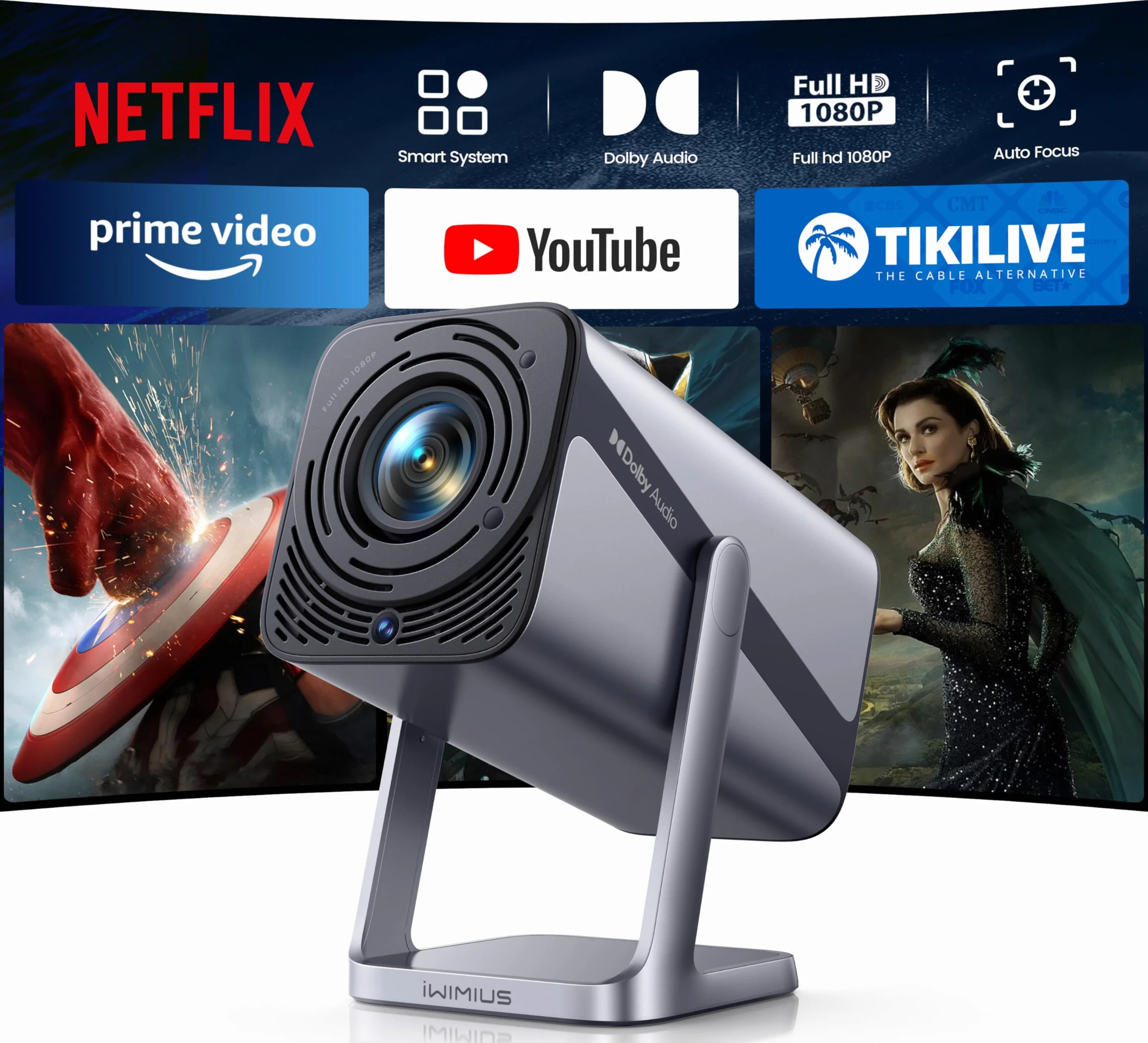 Vidéoprojecteur 4K【Netflix Ready/Dolby】 Auto Focus/Keystone 30000 Lumens Projecteur Portable 4K Courte Focale, Rotatif 360° Rétroprojecteur WiFi6 Bluetooth FHD 1080P Zoom 50% Projecteur Home Cinéma