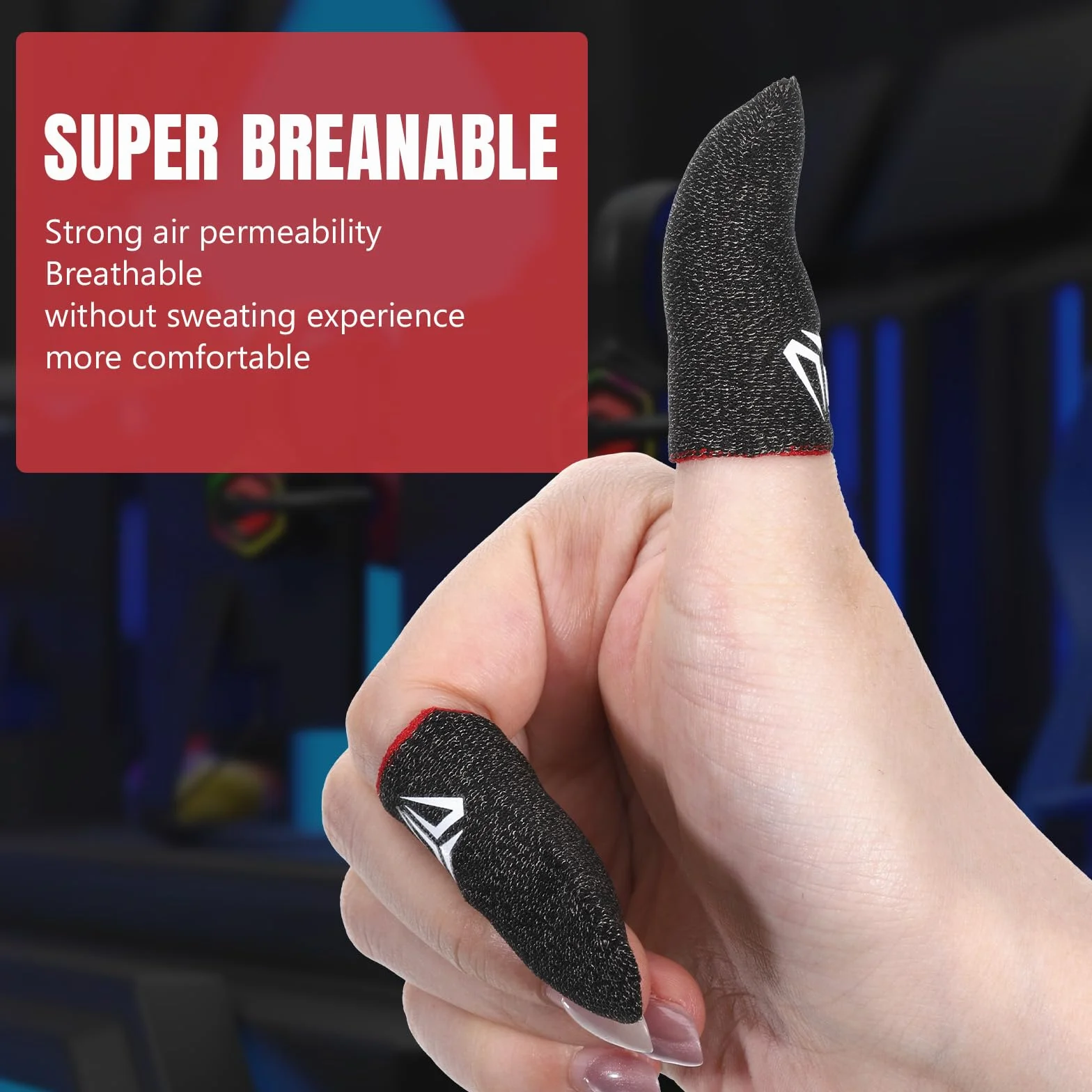Qianyu Lot de 10 manchons de doigt de jeu mobiles avec étui, fibres argentées pour écran tactile pouce manchon de pouce soyeux anti-transpiration respirant protège-doigts gants adaptés à tous les jeux