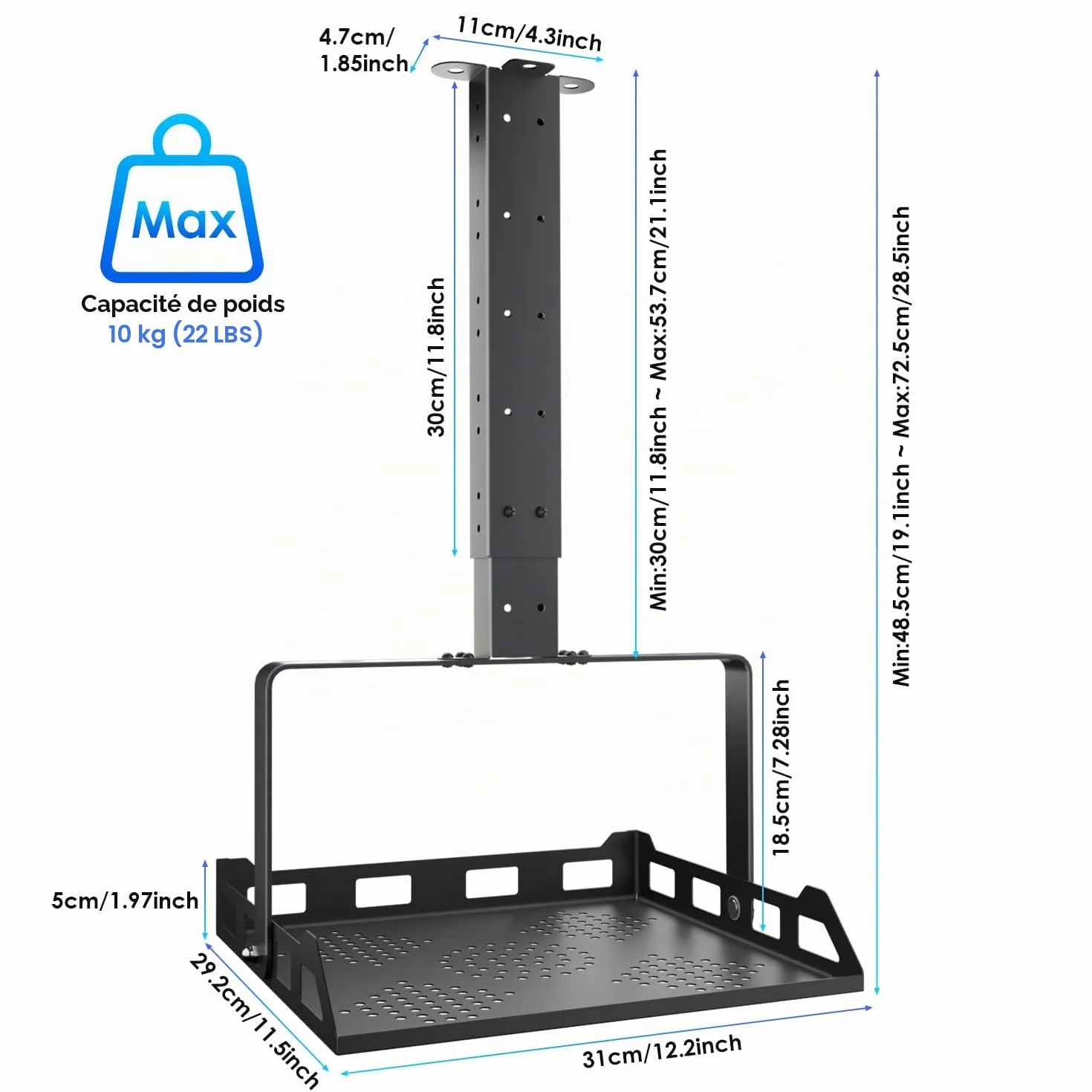 Salange Support Mural Universel pour Vidéoprojecteur, Réglable en Hauteur, Charge Lourde, pour Home Cinéma et Bureau