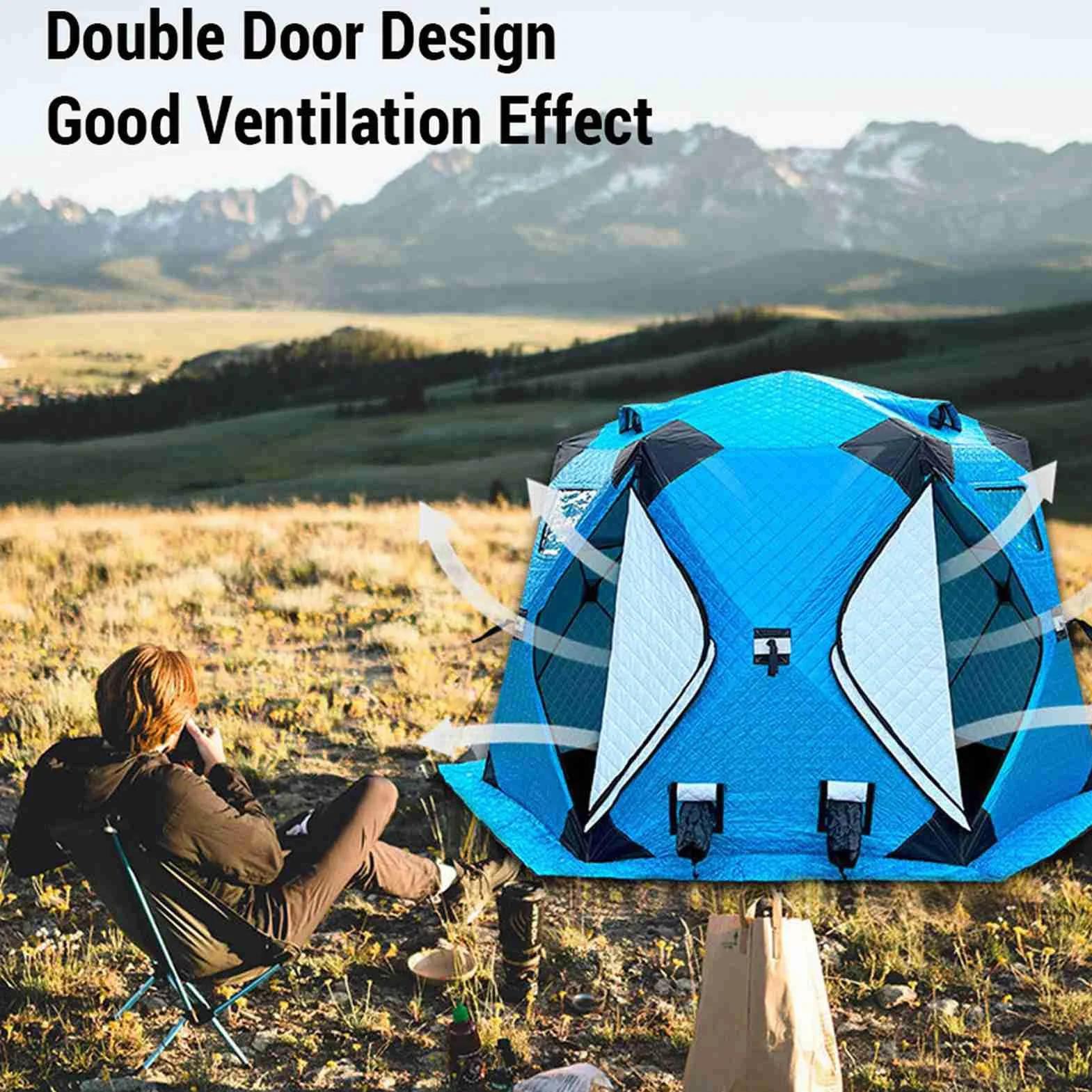 Tente de pêche sur glace design squelette épais double porte double trous de ventilation