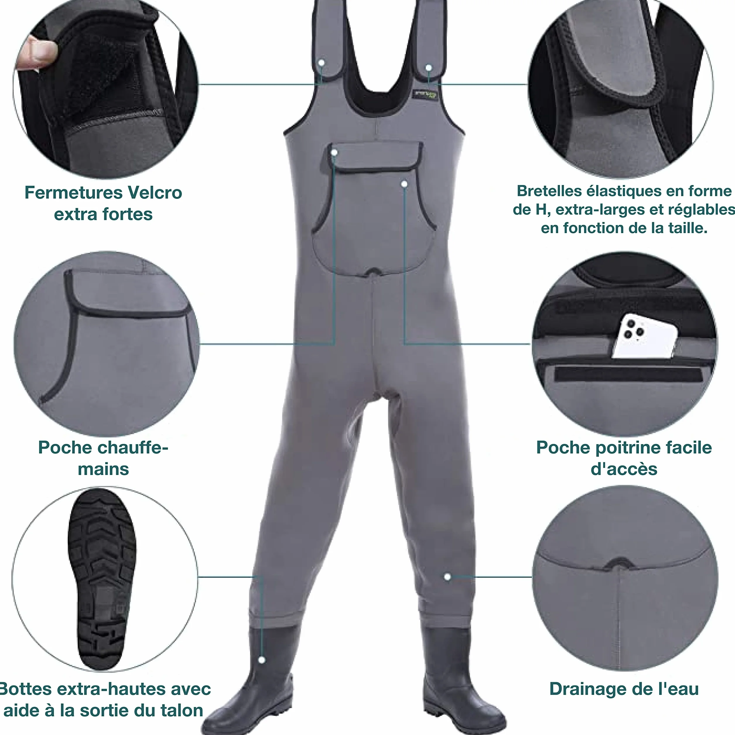 Cuissardes Néoprène Imperméables Waders Pêche Homme +1 Paire Chaussettes Thermiques