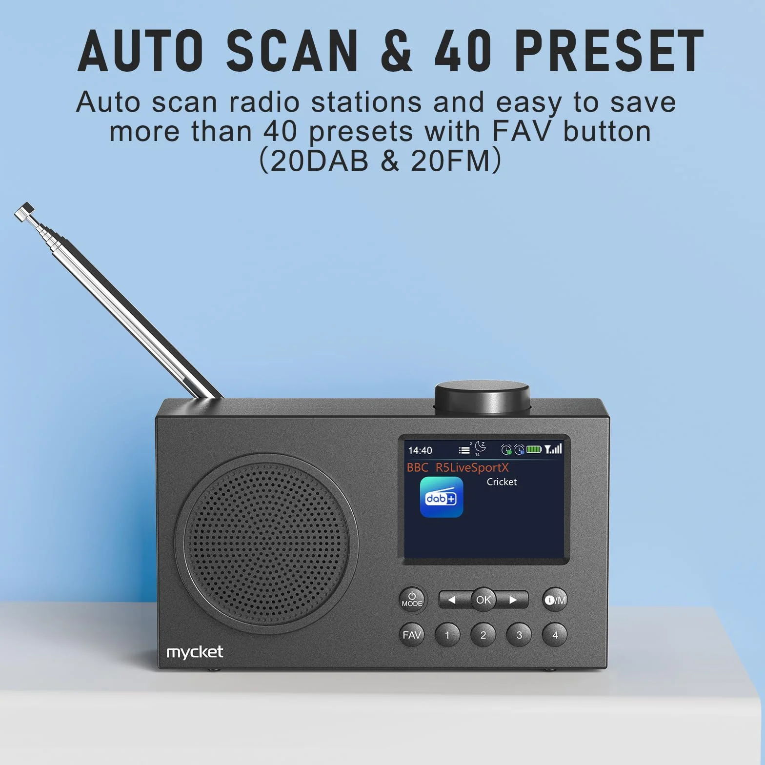 Mycket Portable DAB/DAB + Radio, FM Digital Radios avec 2025 Dernière Technologie de Récepteur de Signal, Radio Rechargeable avec Bluetooth 5.0,Double Réveil, 40 Préréglé, 2,4 "Grand Affichage Couleur