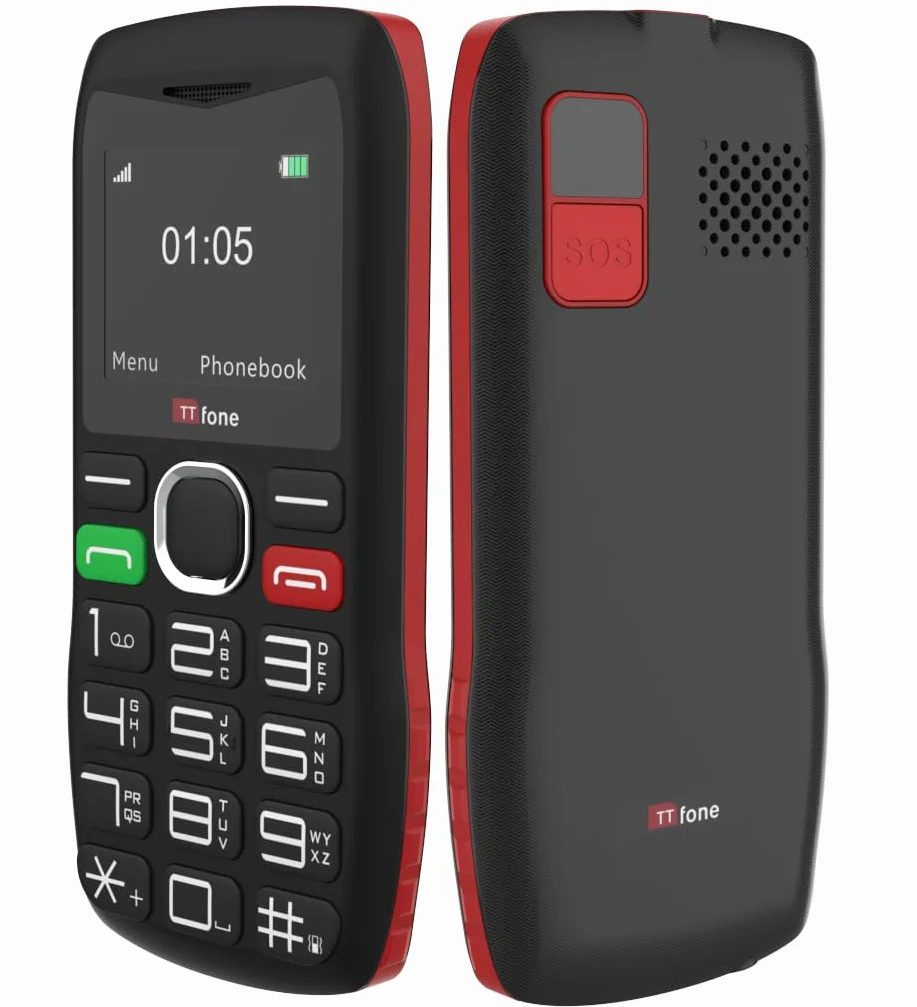 TTfone TT880 Téléphone Portable pour Personnes Âgées à Gros Boutons avec Bouton d'Aide d'Urgence, Rouge, Pay As You Go