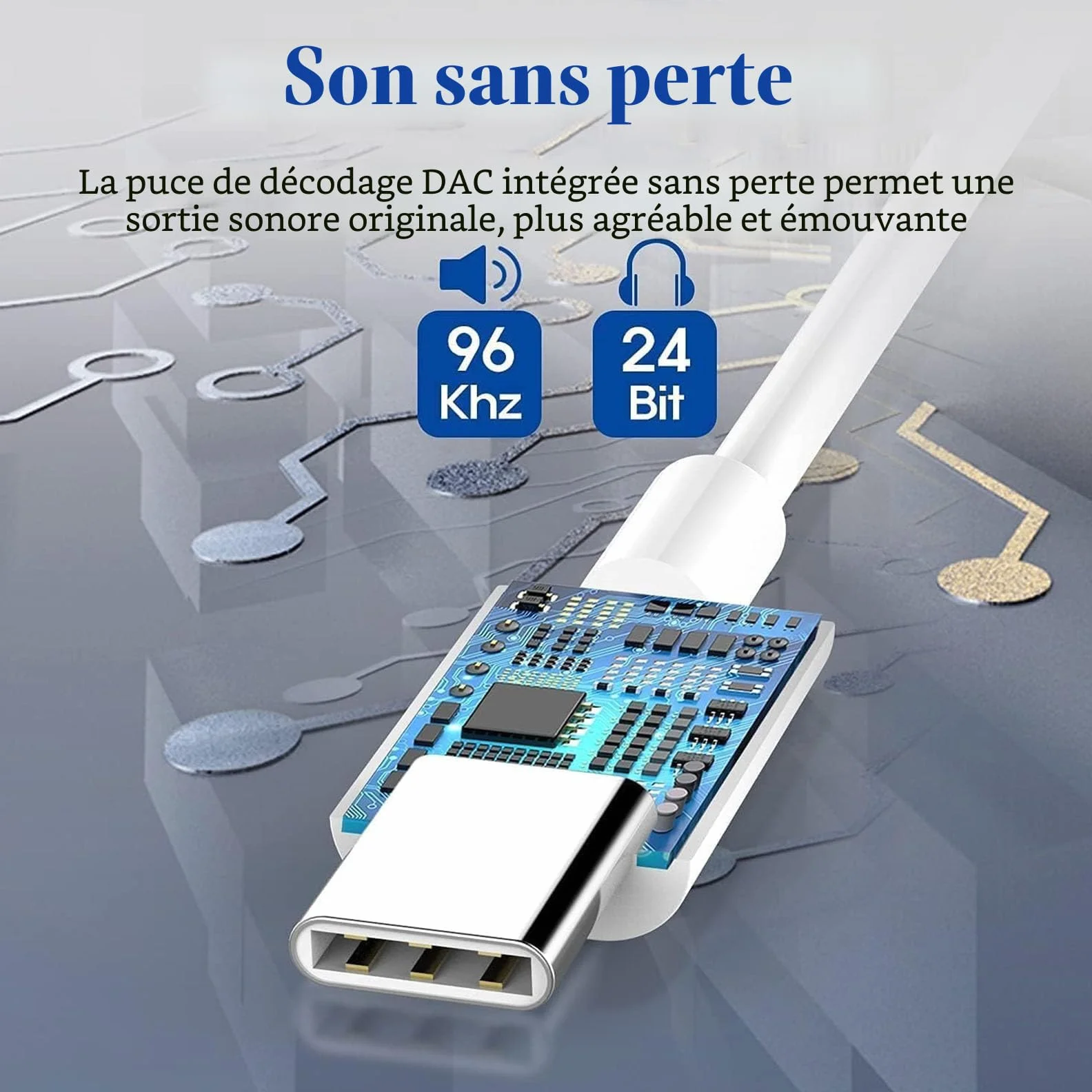 Apple MFi - Adaptateur USB-C vers prise 3,5 mm pour iPhone 16/15/15 Pro/Pro Max/Plus, câble type C pour Samsung Galaxy S23/S22/S21 Ultra, MacBook, Note (blanc)