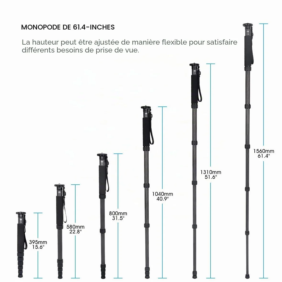 SIRUI Monopode Appareil Photo en Fibre de Carbone,6 Sections Monopode Portable, Monopod de Voyage Charge Maximale 10KG (AM-326M,Noir)