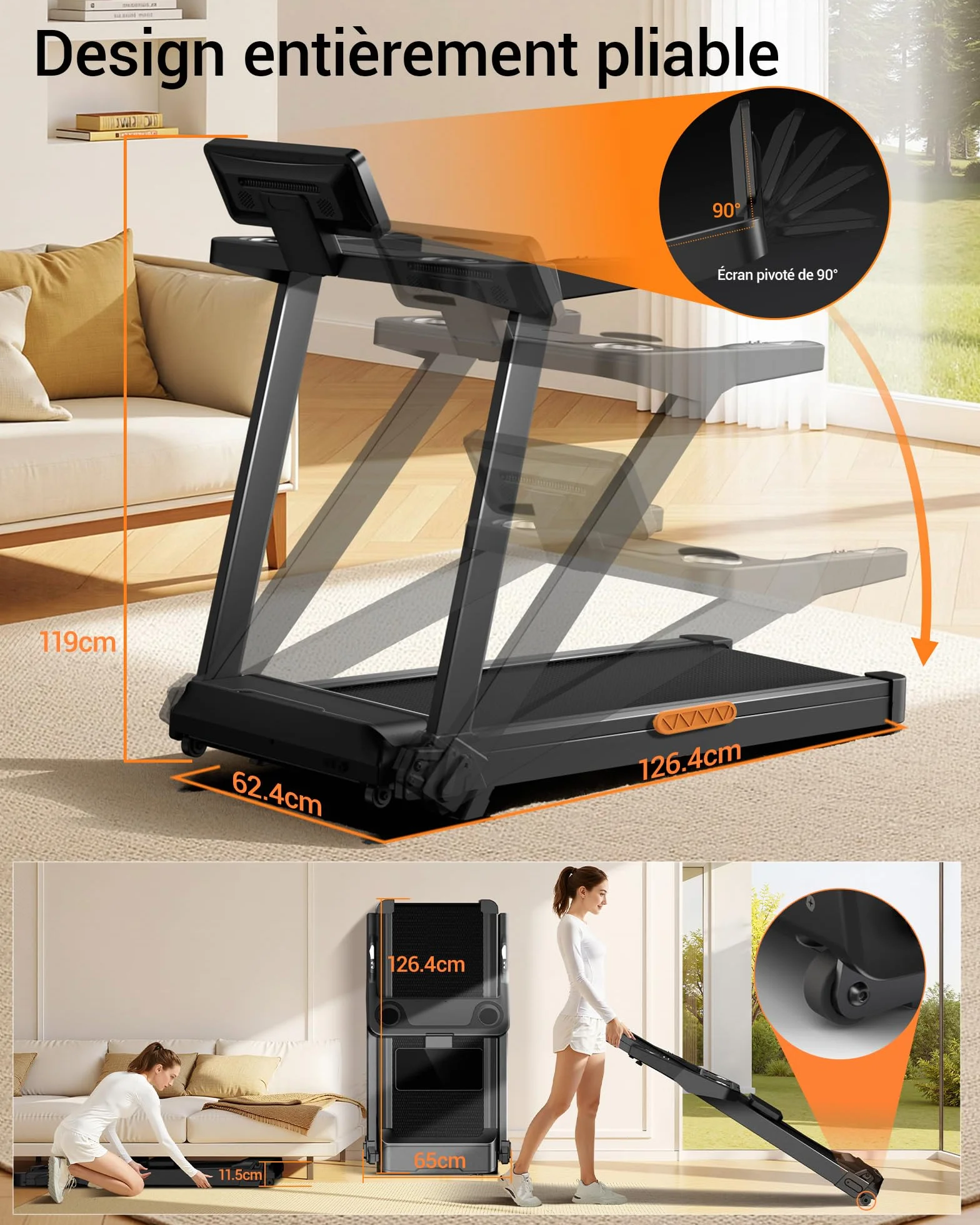 LONTEK Tapis de Course Pliable Inclinable 16% 14KM/H 3,5CV avec Fréquence Cardiaque Affichage LED Charge Max 180KG Compact