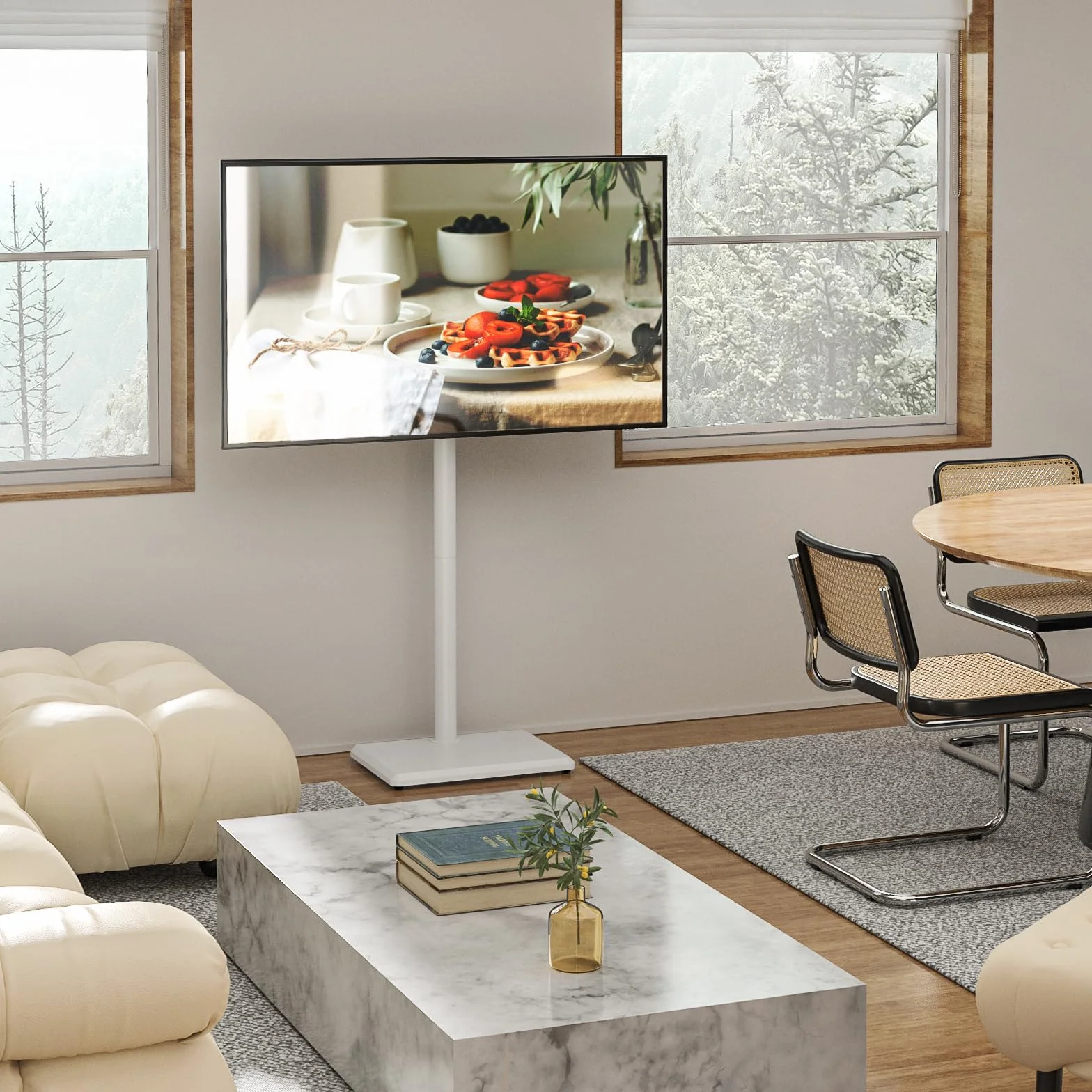 TVON Support TV au Sol pour Téléviseurs de 32 à 60 Pouces, Support TV Haut avec Pieds de Support, Support TVs d'angle Slim, Hauteur Réglable, Pivotant, Max VESA 400x400mm jusqu'à 40kg