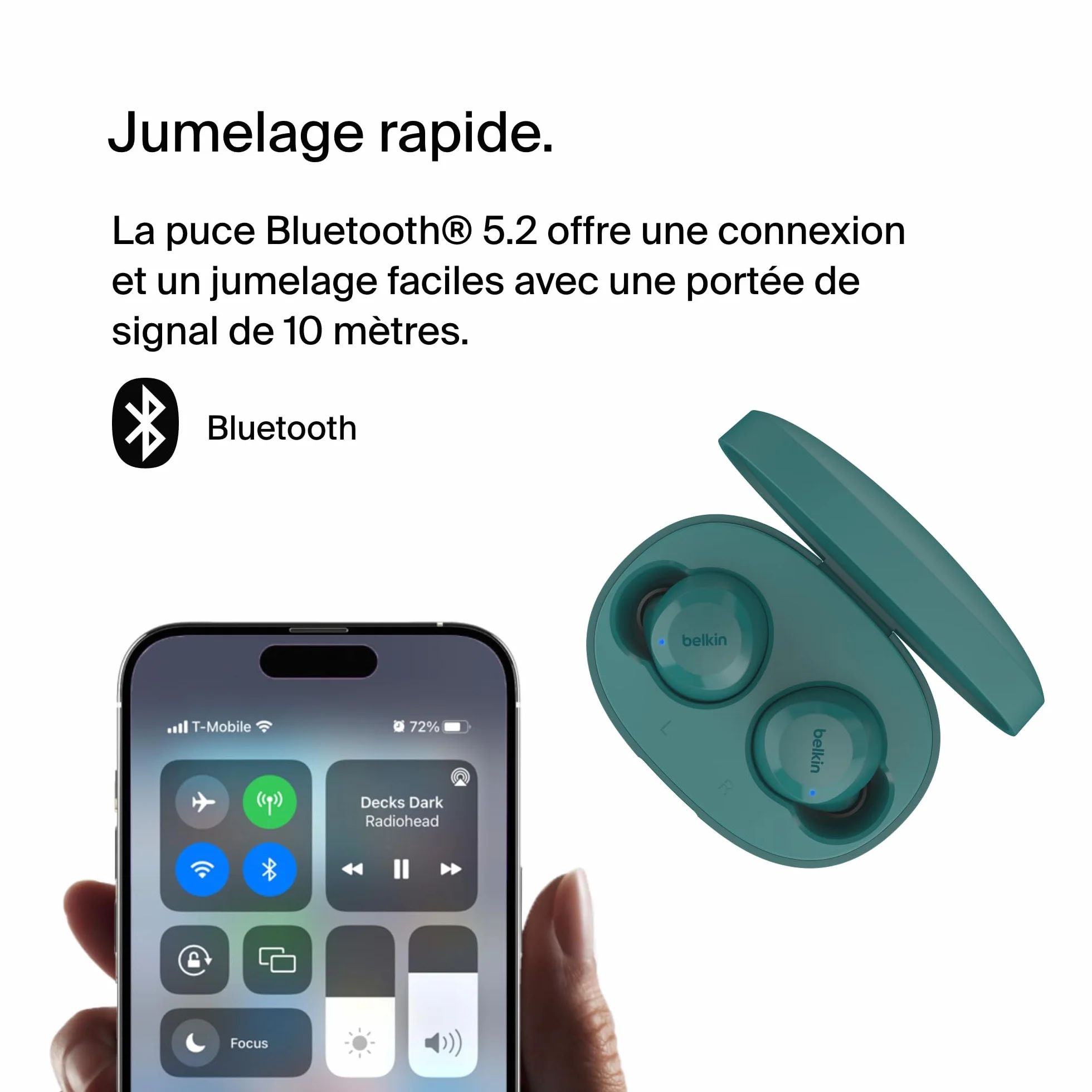 Belkin Écouteurs True Wireless SoundForm Bolt (sans fil, jusqu'à 28h d'autonomie de batterie, mode mono, certification IPX4, Bluetooth, micro, pour iPhone, Galaxy, etc.)