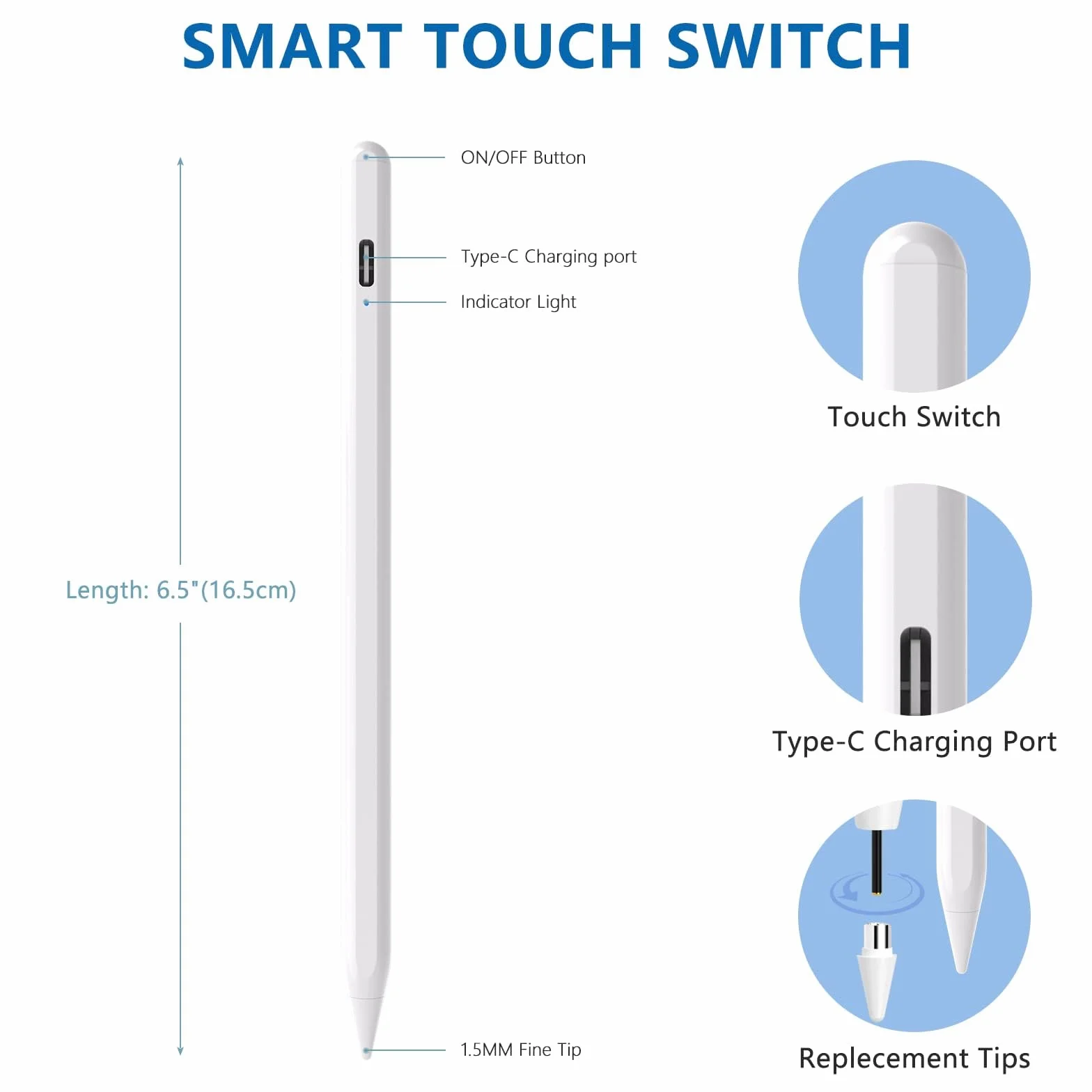 KARFUN Stylet Tablette Android, Stylet Tablette pour Charge Rapide, Fixation Magnétique, Compatible avec Samsung, Xiaomi et Lenovo Etc (Blanc)