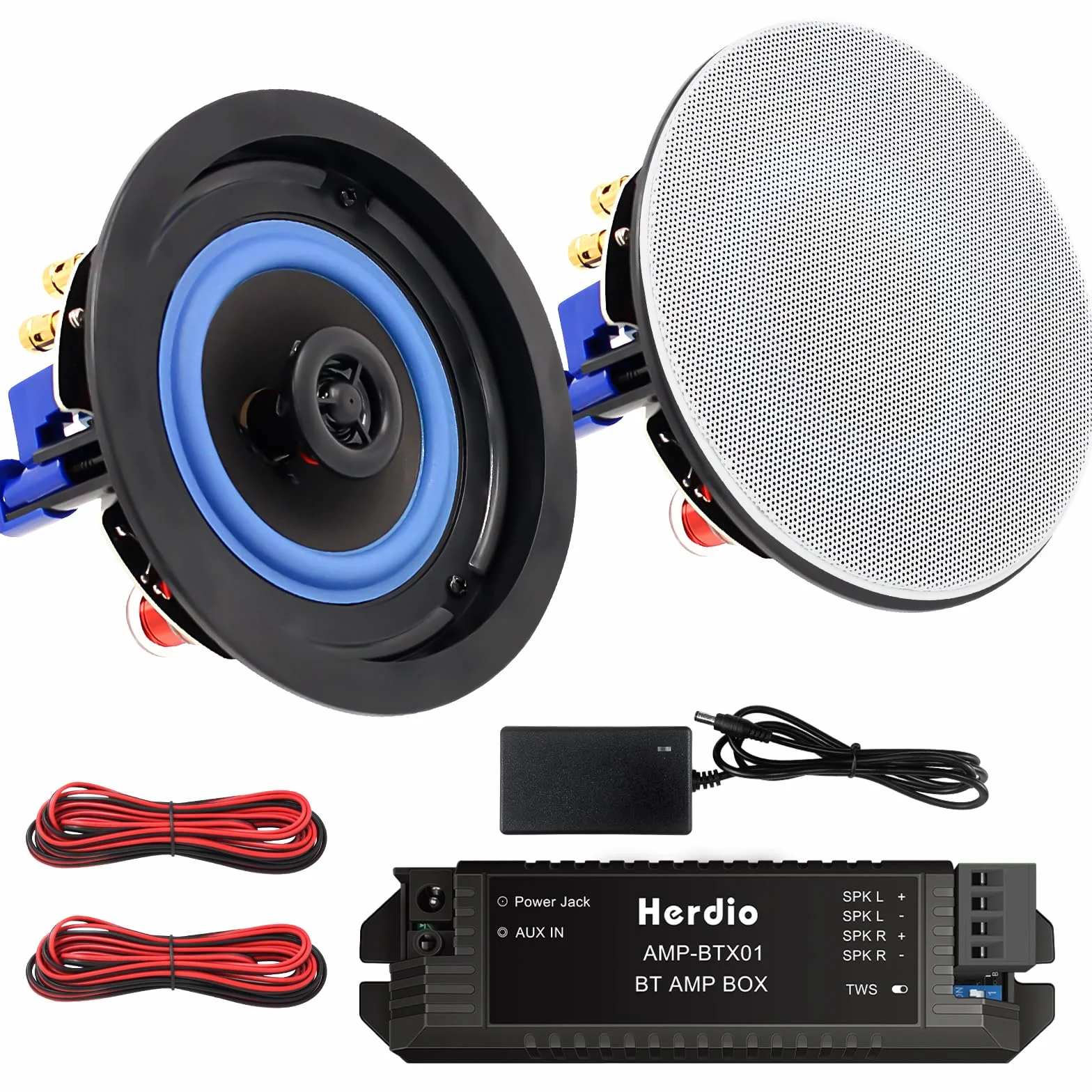 Herdio 4 Pouces 160 Watts Haut-Parleur de Plafond Bluetooth 2 Voies pour Salle de Bain, Cuisine, Terrasse (2 Pièces)