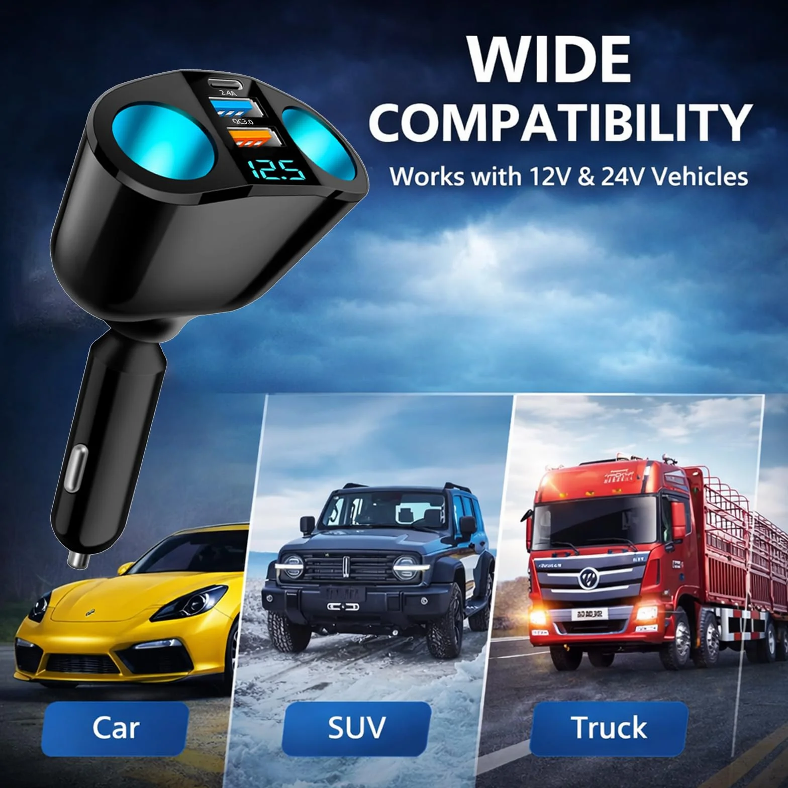 Double Prise Allume Cigare 12V, 120W Multiprise Allume Cigare QC3.0/PD/2.4A,Chargeur Voiture Allume Cigare USB avec Voltmètre LED Charge Rapide pour Téléphone GPS Caméra