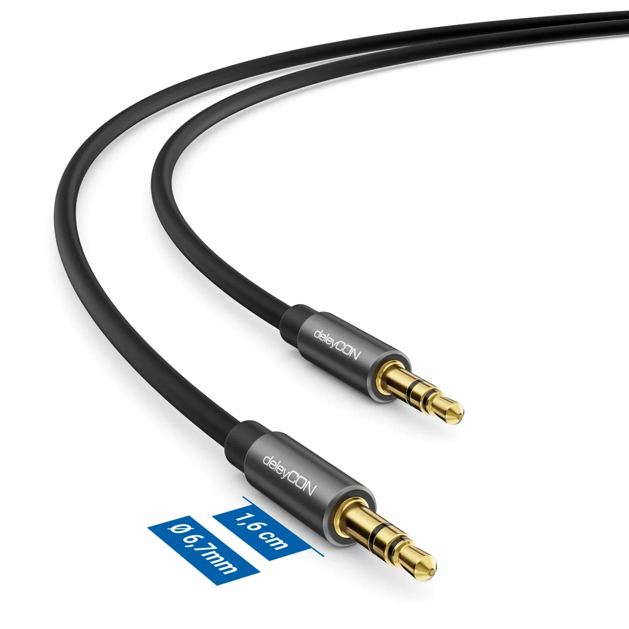 deleyCON 5m Câble Jack Audio Stéréo AUX 3,5mm Liaison sonore Connecteur Métallique Smartphone Mobile Tablette Casque HiFi Récepteur (Extra fin & Flexible)