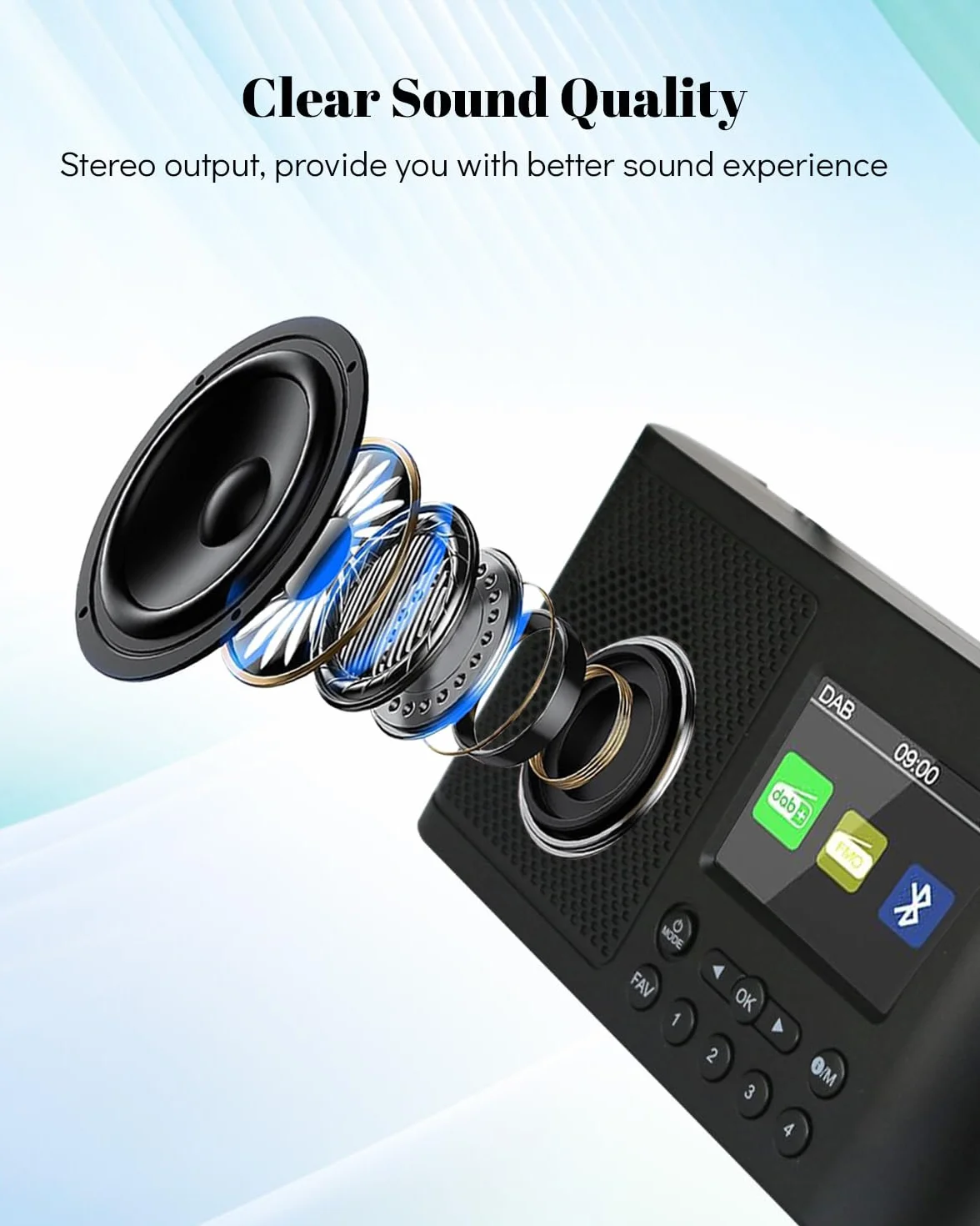 Radio Dab Portable, Radios Dab Plus Numériques avec Bluetooth, Radio FM Rechargeable par USB, Radio Petite Alimentée par Batterie, Horloge Doubles Alarmes, Minuterie de Veille, 40 Stations Préréglées