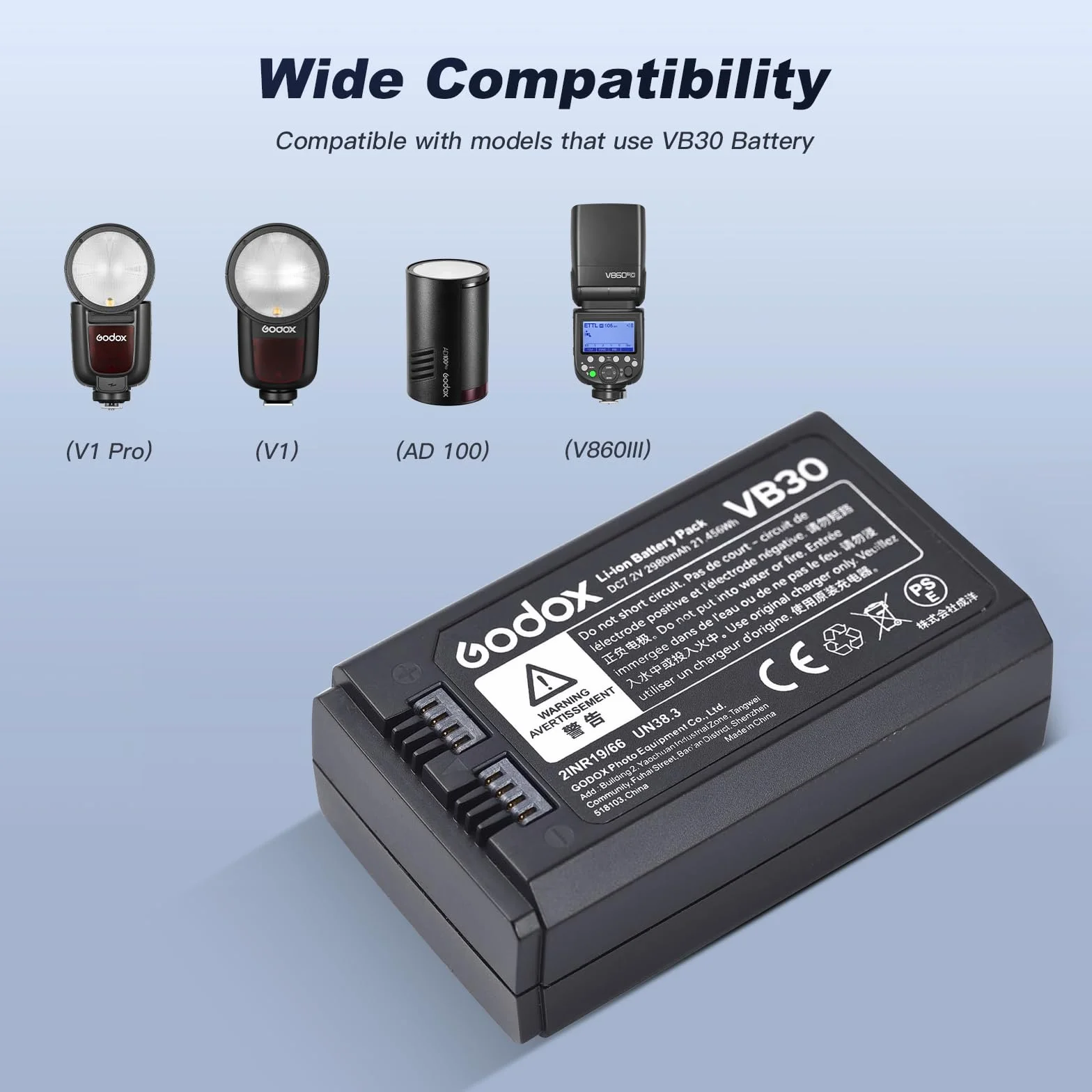Godox VB30 Batterie Battery 7,2V/2980mAh pour Flash Rond Godox V1PRO C,V1PRO N,V1PRO S,V1PRO F,V1PRO O,et Flash V1,V860III,V850III ((2024) VB30)
