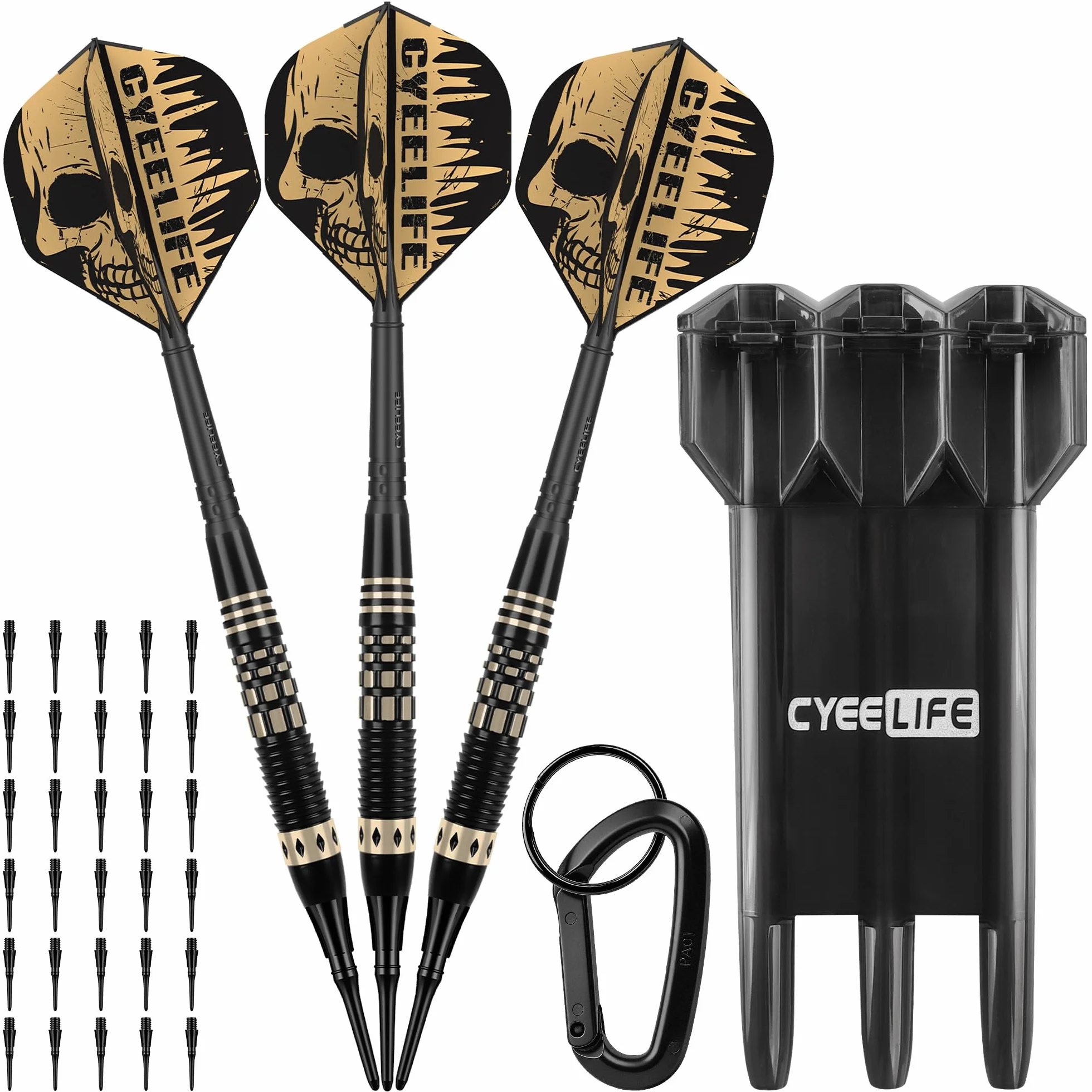 CyeeLife Fléchettes Soft-Darts 16g 3 pièces avec Pointe Plastique, Flights et Tiges, Sac de Transport