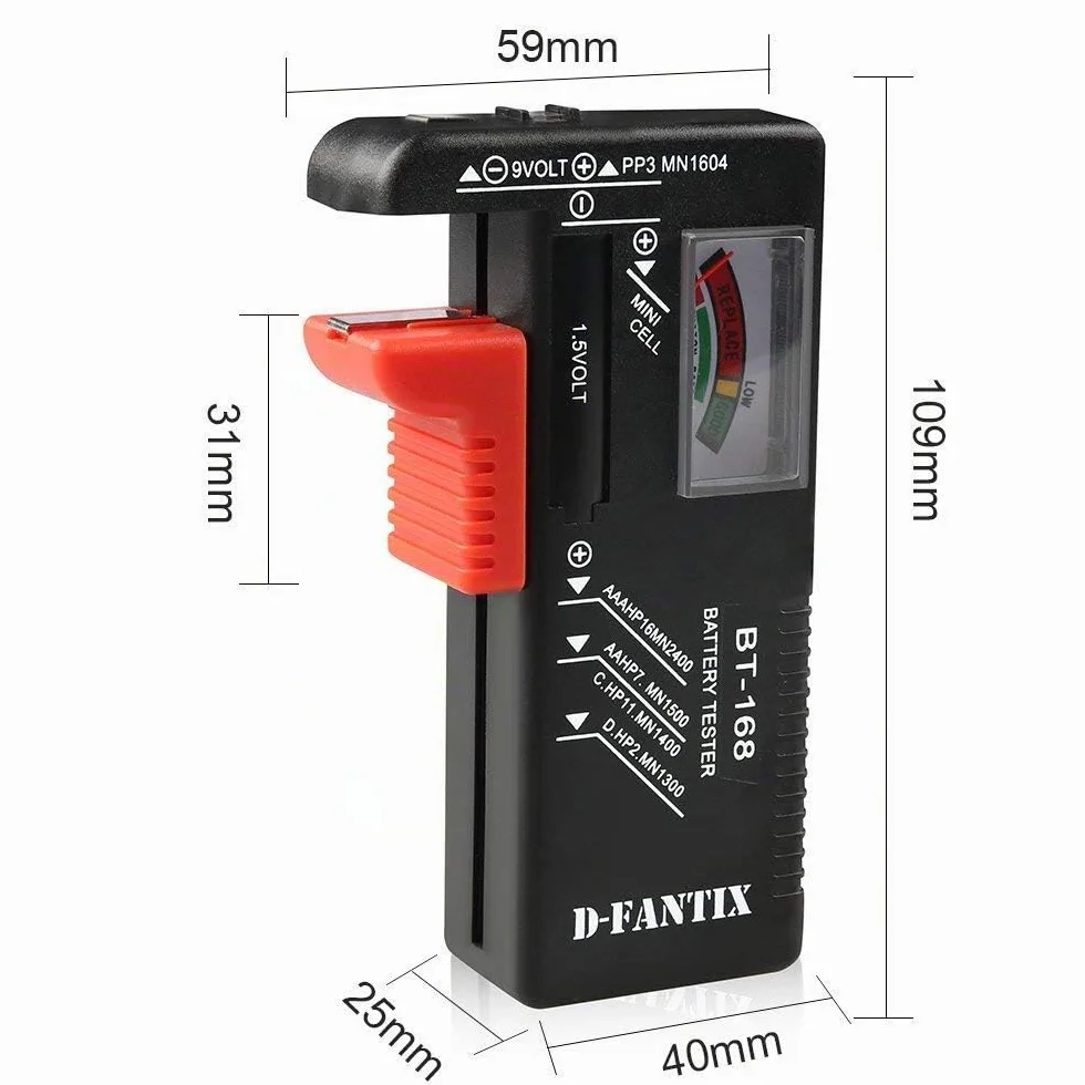 D-FantiX Testeur de Piles Universel BT-168 pour AA AAA C D 9V 1.5V