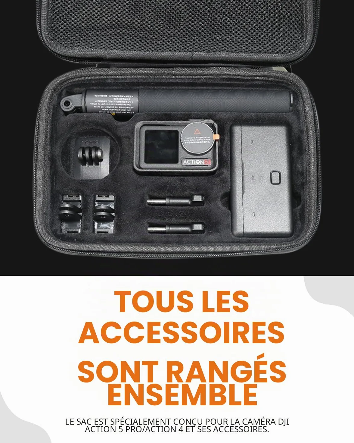 Semaiki Étui Étanche pour DJI Osmo Action 5 Pro, Sac de Rangement pour Appareil Photo Action 4/3, Noir