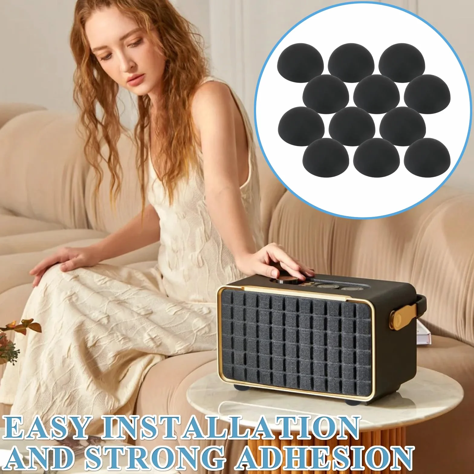 Amortisseurs Universels en Caoutchouc Autoadhésifs - Lot de 10 Patins en Caoutchouc pour Haut-Parleurs, Réducteurs de Vibrations, Protection Anti-Dérapante et Antichoc, Pour Meubles et Appareils