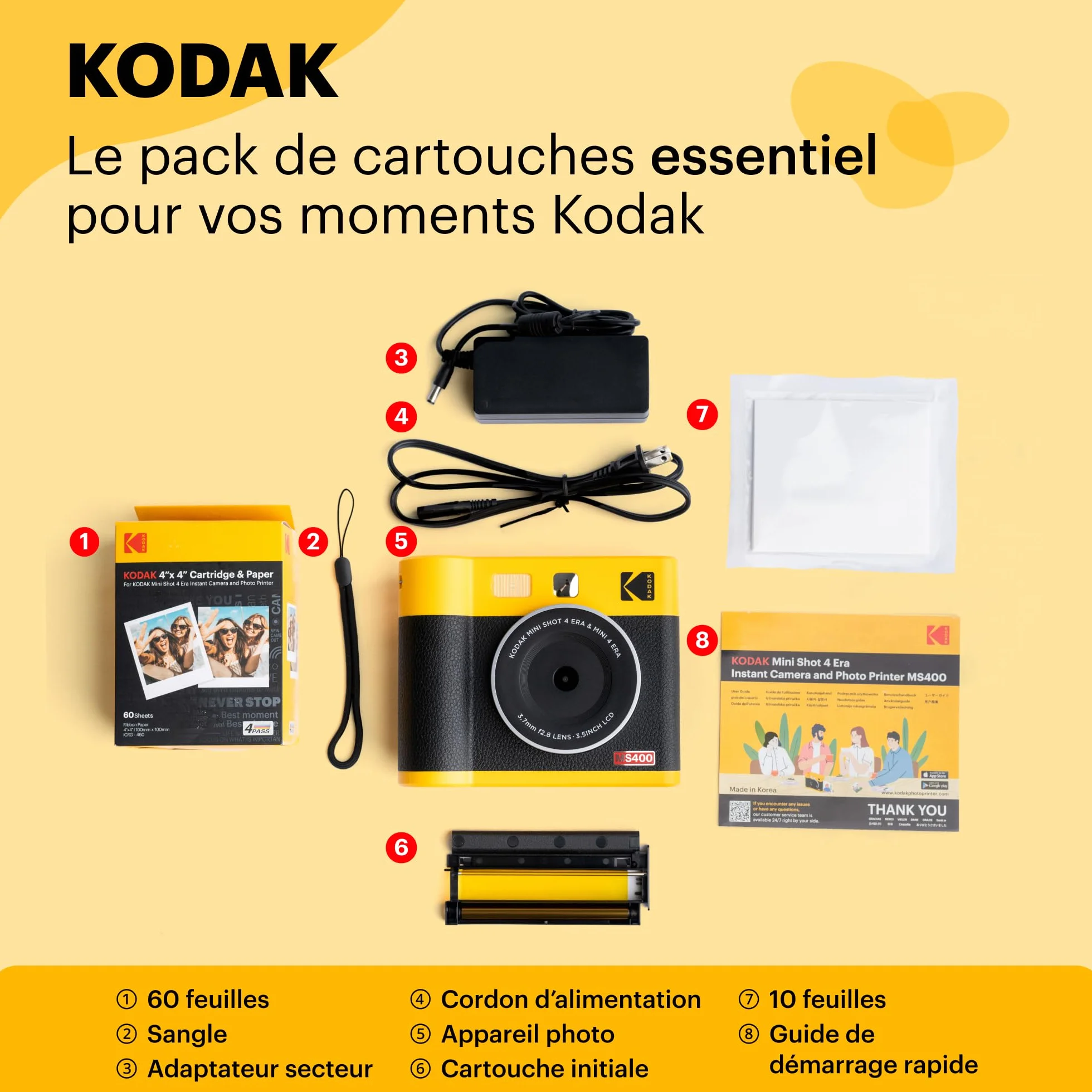 KODAK Mini Shot 4 Era Cadeau Noel 4PASS 2-in-1 Appareil Photo Instantané et Imprimante Photo Portable (10x10cm) (Lot Accessoire avec 38 Feuilles, Noir)