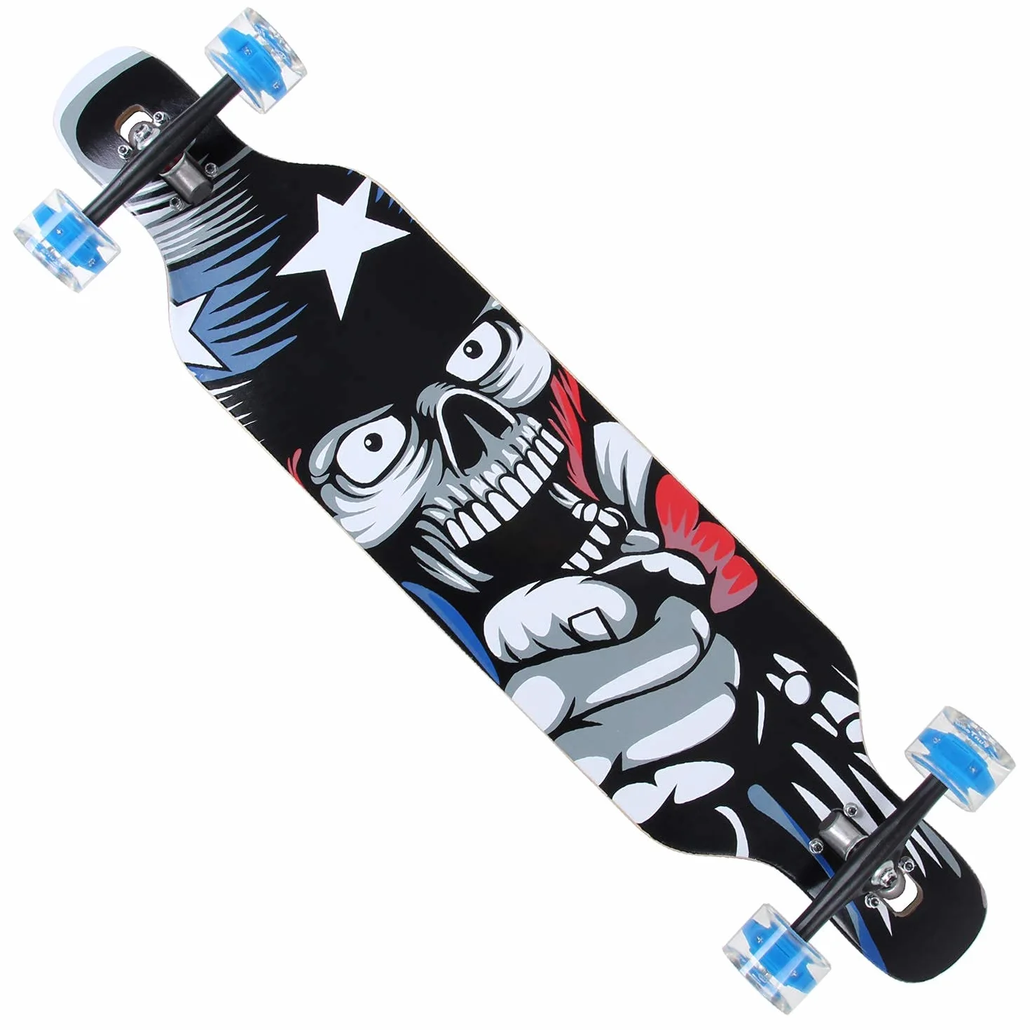FunTomia Longboard Skateboard Drop Through Cruiser Planche complète roulements Mach1 High Speed T-Tool roues LED