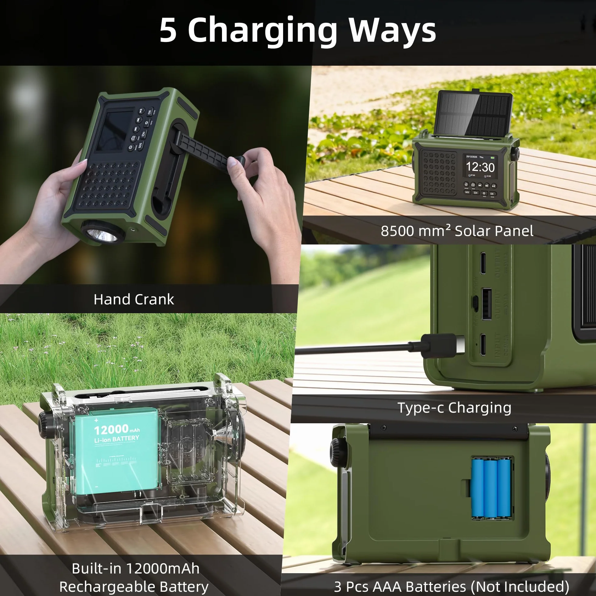 Radio Portable Dab/Dab+& FM, Radio Numérique avec Bluetooth 5.0, Écran Couleur 2,4", 12000mAh Power Bank pour Le Chargement d’Urgence du Téléphone Intelligent, 80 Stations Préréglées, Double Alarme